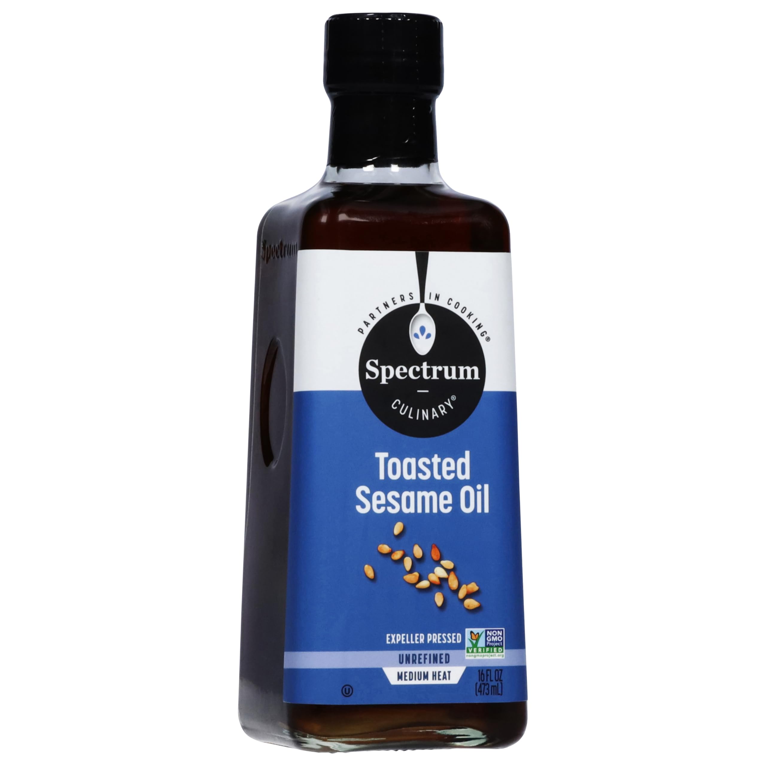 Spectrum Culinary Premium Unrefined Toasted Sesame Oil - 16 Oz (Pack of 12) - Ideal for Asian Cooking, Stir-Fry, Marinades & Salad Dressings