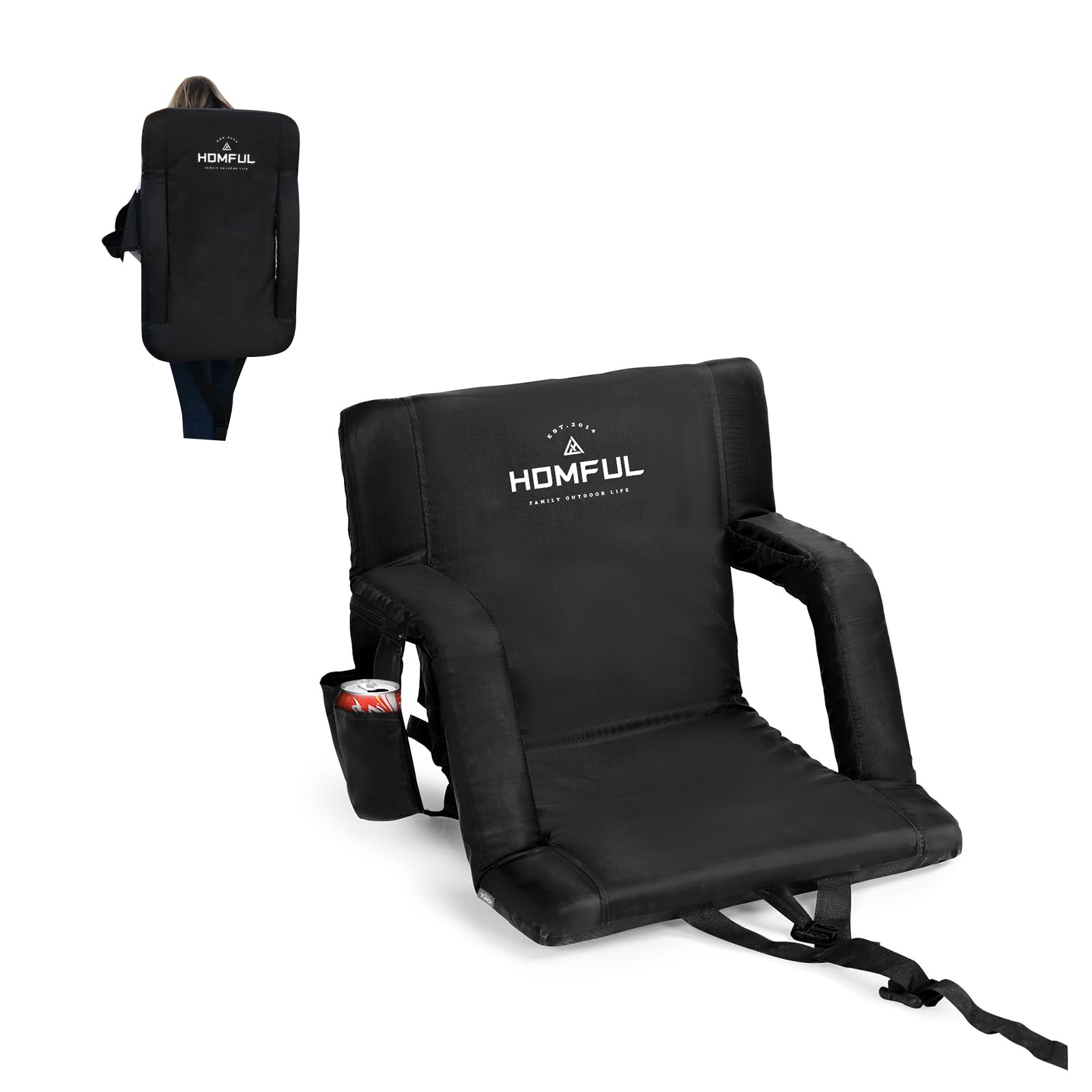 HOMFUL Portable Folding Stadium Chair with Lumbar & Back Support - Padded Reclining Bleacher Seat for Sports Games, Outdoor Camping, Beach Concerts, Picnics & Events - Comfortable Cushioned Seating for Long Hours