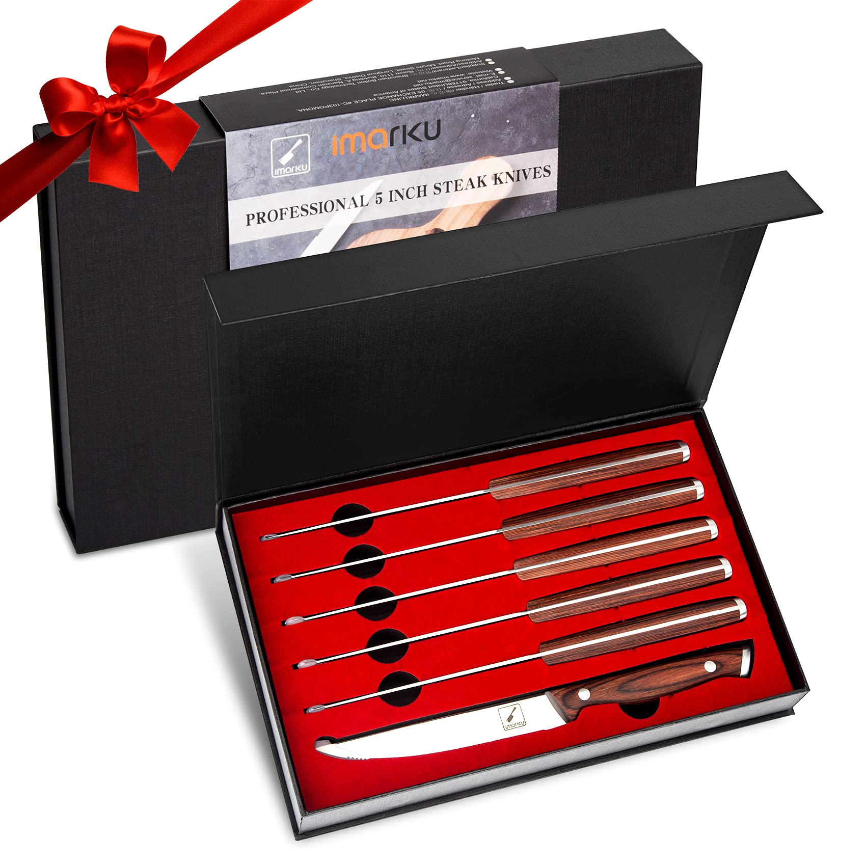**Imarku 6-Piece Steak Knives Set - Japanese HC Steel Premium Serrated Knives with Ergonomic Handle & Gift Box - Perfect for Steak Lovers, BBQ, Dinner Parties & Gifts for Men & Women**
