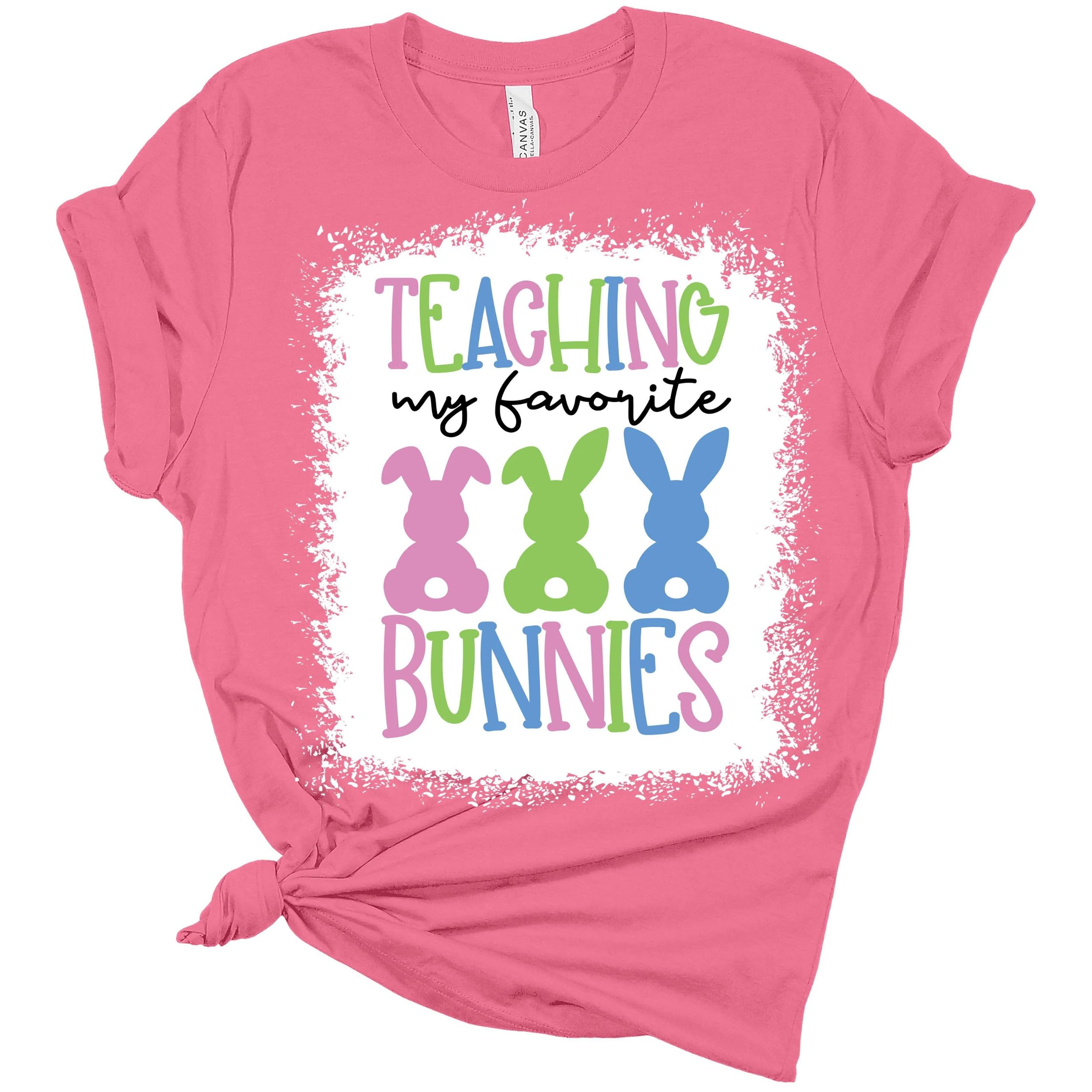 GyftWear Women's Easter Bunny Graphic T-Shirt - 'Teaching My Favorite Bunnies' Cute Teacher Tee - Perfect for Easter Classroom Activities & Spring Outfits
