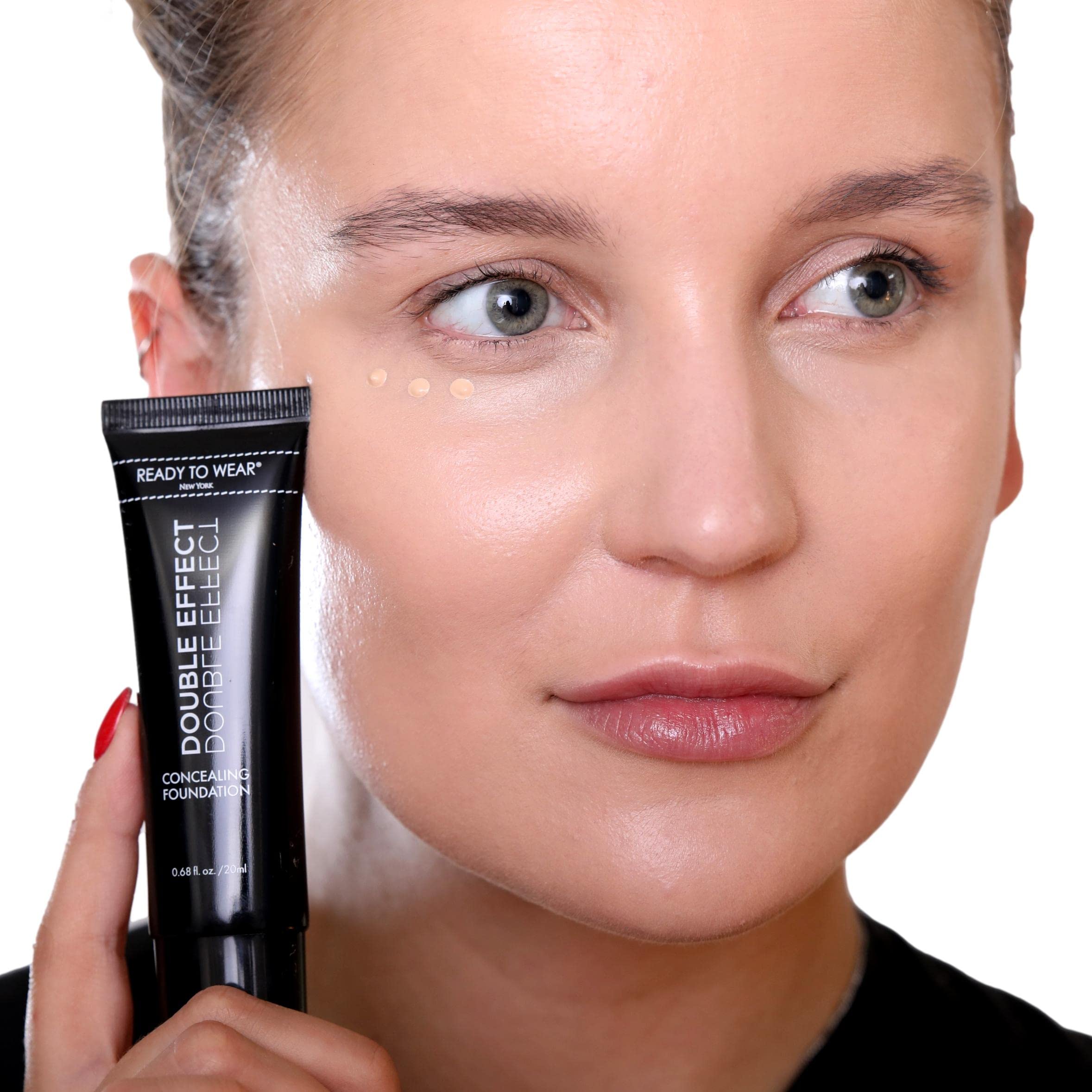 Double Effect Concealing Foundation - Made in Italy, Medium Shade with Bonus 2-Sided Brush | Full Coverage, Long-Lasting Wear for Flawless Skin | Perfect for Daily Use, Special Occasions & Photo Shoots