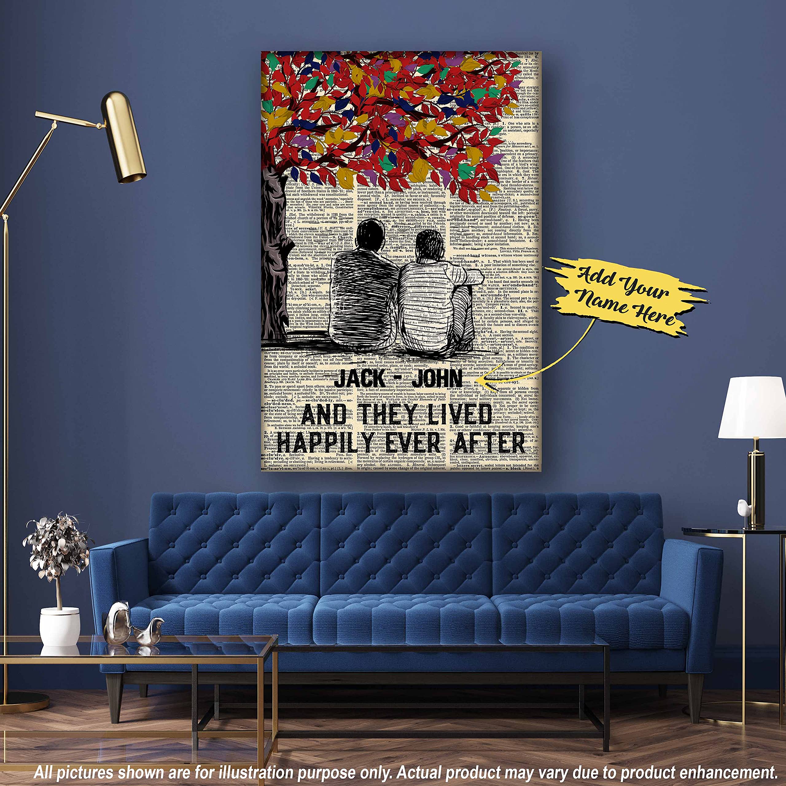 Custom LGBT Rainbow Canvas Wall Art - Personalized Lesbian Gay Love Decor for Home, Birthday, Anniversary & Valentine's Day - Wooden Framed Painting for Living Room, Bedroom & Pride Events