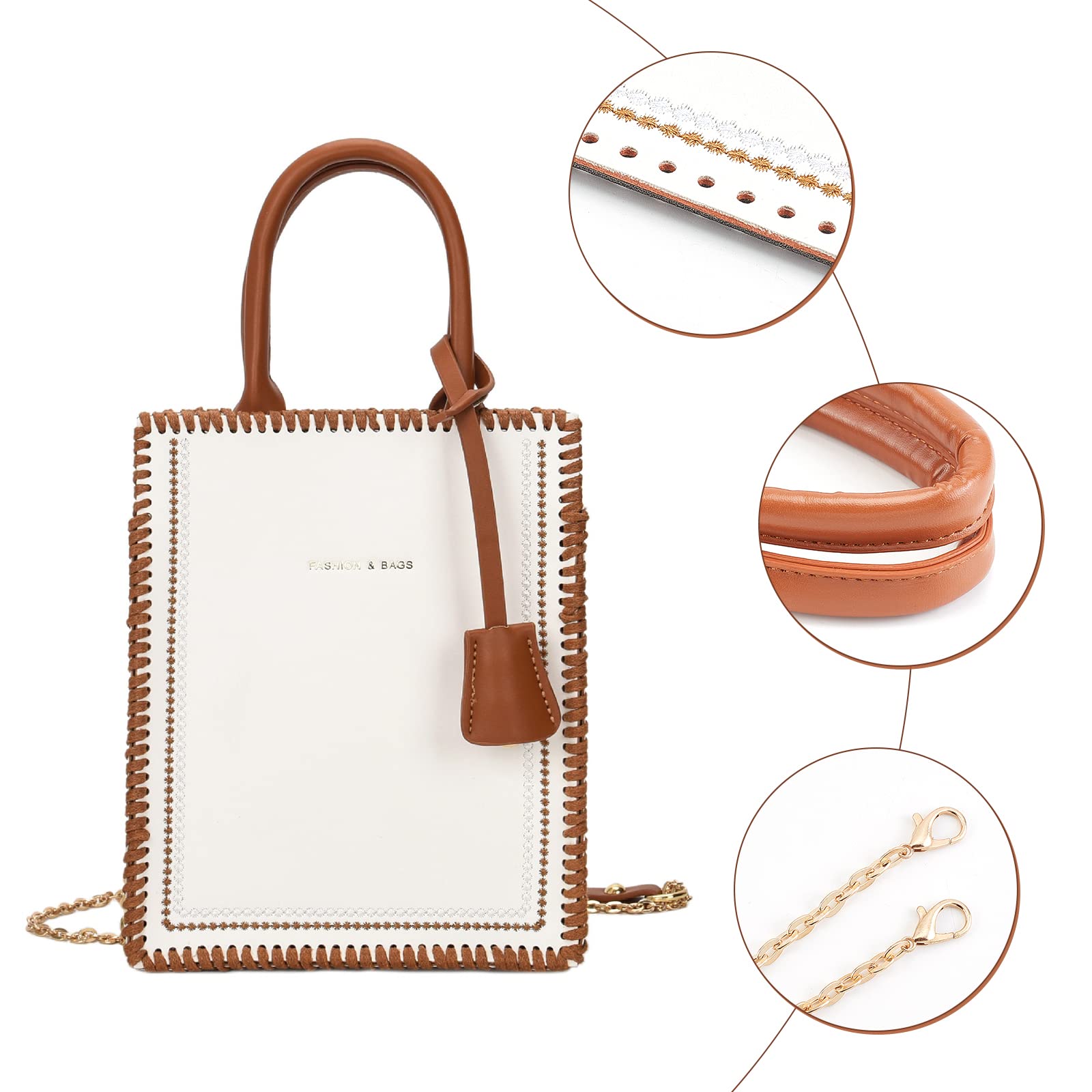 WADORN 15pcs Leather Knitting Crochet Bags Making Kit - DIY Leather Craft Handbag Sewing Material with Purse Cross Stitch Supplies, 7x8.6 Inch (White) - Perfect for Gift Making, Home Crafting & Fashion Accessories