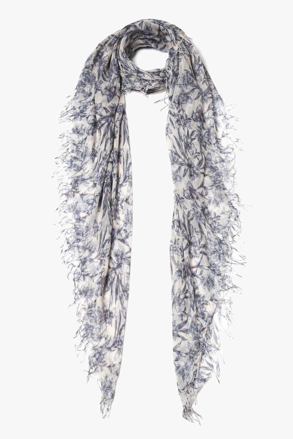 Luxury Cashmere Silk Scarf - Vintage Floral Pattern in Estate Blue - Perfect for Women's Fashion, Gift Giving & Winter Accessories