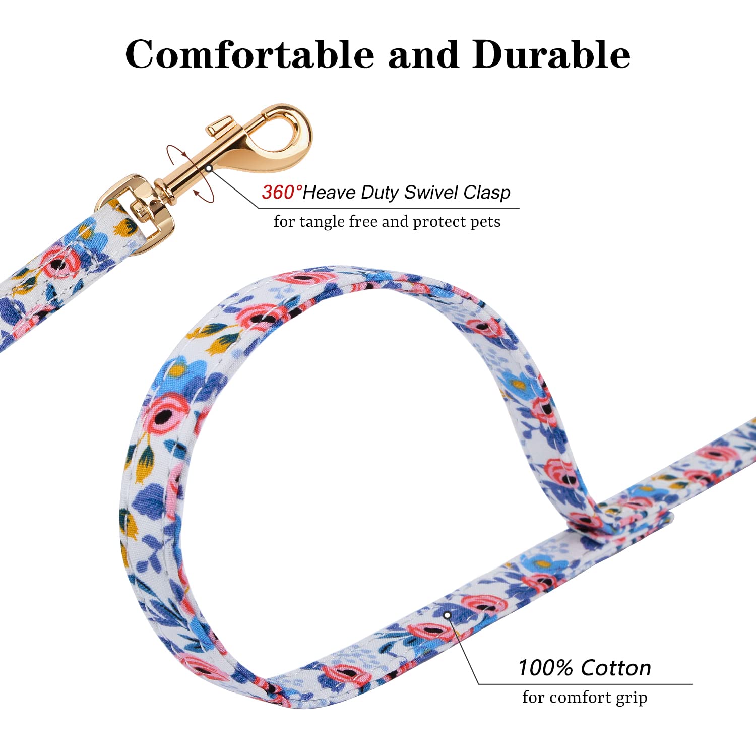 CHEDE No Pull Floral Dog Harness - Adjustable Soft Pet Vest Harness with Leash Set for Small & Medium Dogs | Lightweight Puppy Harness for Walking, Training & Outdoor Adventures (XXS, Blue Rose)