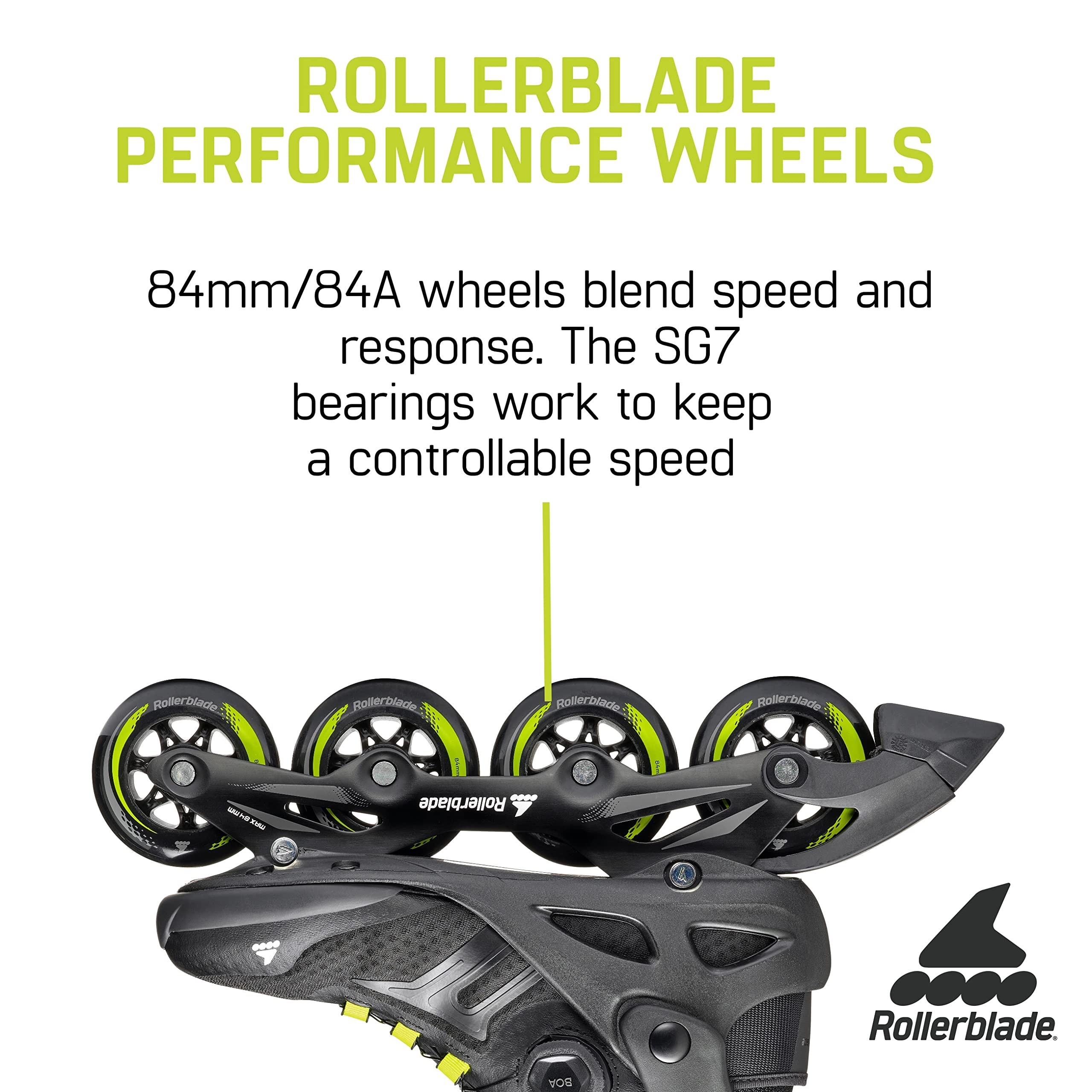 Rollerblade Macroblade 84 BOA Adult Fitness Inline Skates - High Performance Black & Lime Inline Skates for Men & Women - Perfect for Outdoor Exercise, Fitness Training & Recreational Skating