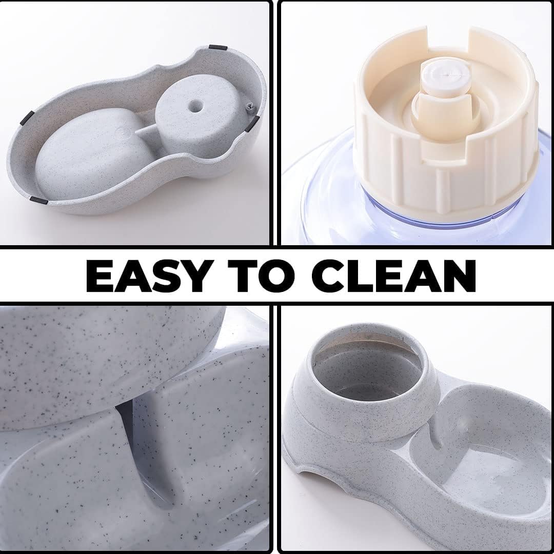 Petvit Dog Food Bowl & Drinking Fountain for Cats and Dogs - Reusable, Durable Pet Bowl with Refillable Water Bottle - 3500ML Grey (LS147GR) - Perfect for Indoor & Outdoor Use, Travel, Camping, and Home Decor