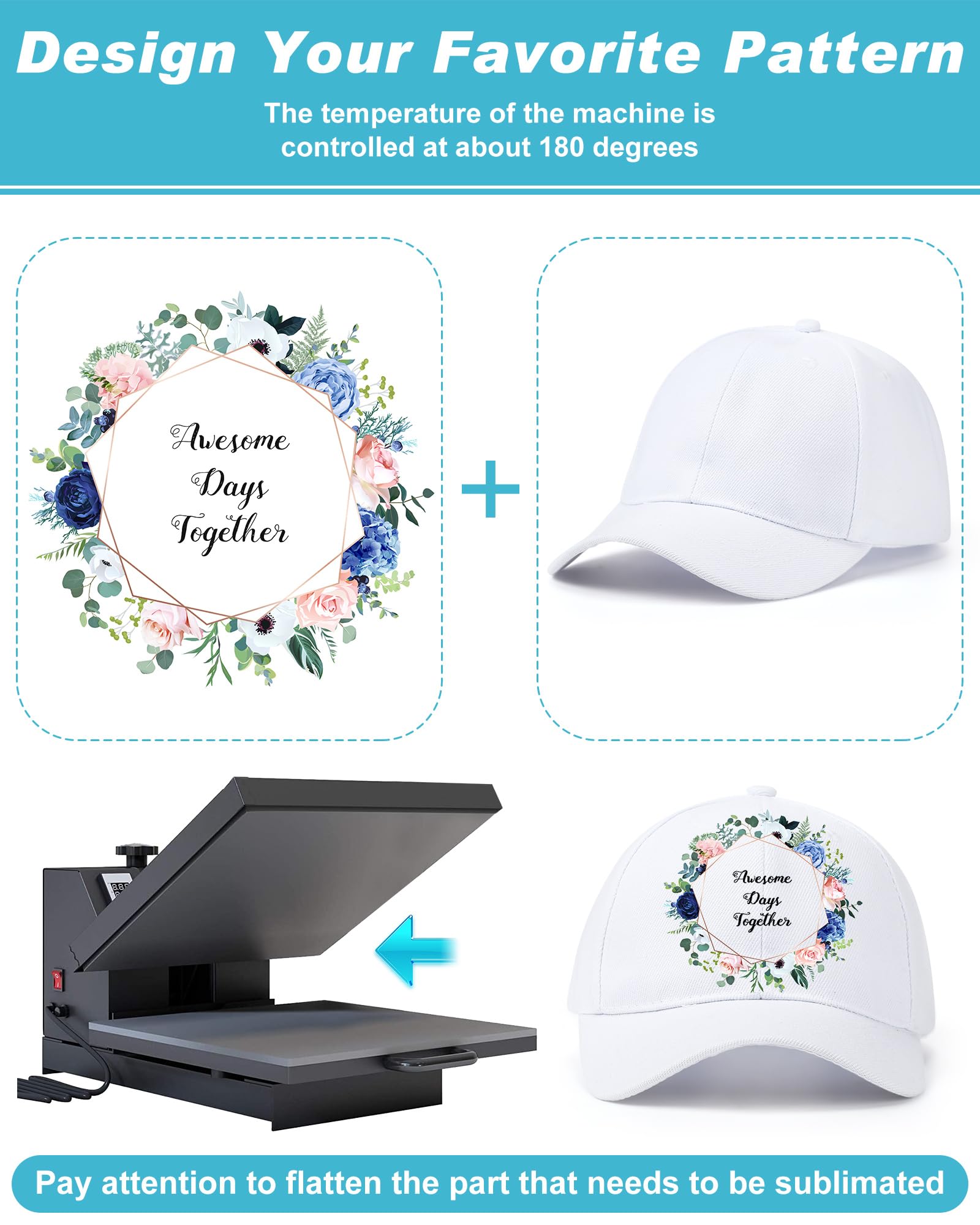 Bonuci 60 Pack White Blank Baseball Caps Bulk - Adjustable Sublimation Trucker Hats for Men & Women - DIY Customizable Hats for Sports, Events & Promotions