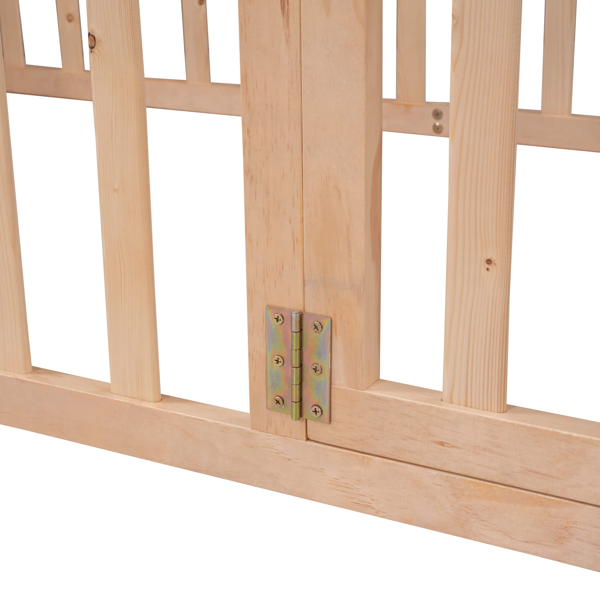 Bellemave Twin Floor Bed with Safety Fence & Door - Montessori Kids Bed Without Slats - Natural Wood Toddler Bed for Boys & Girls - Perfect for Montessori Bedrooms & Safe Sleep Training