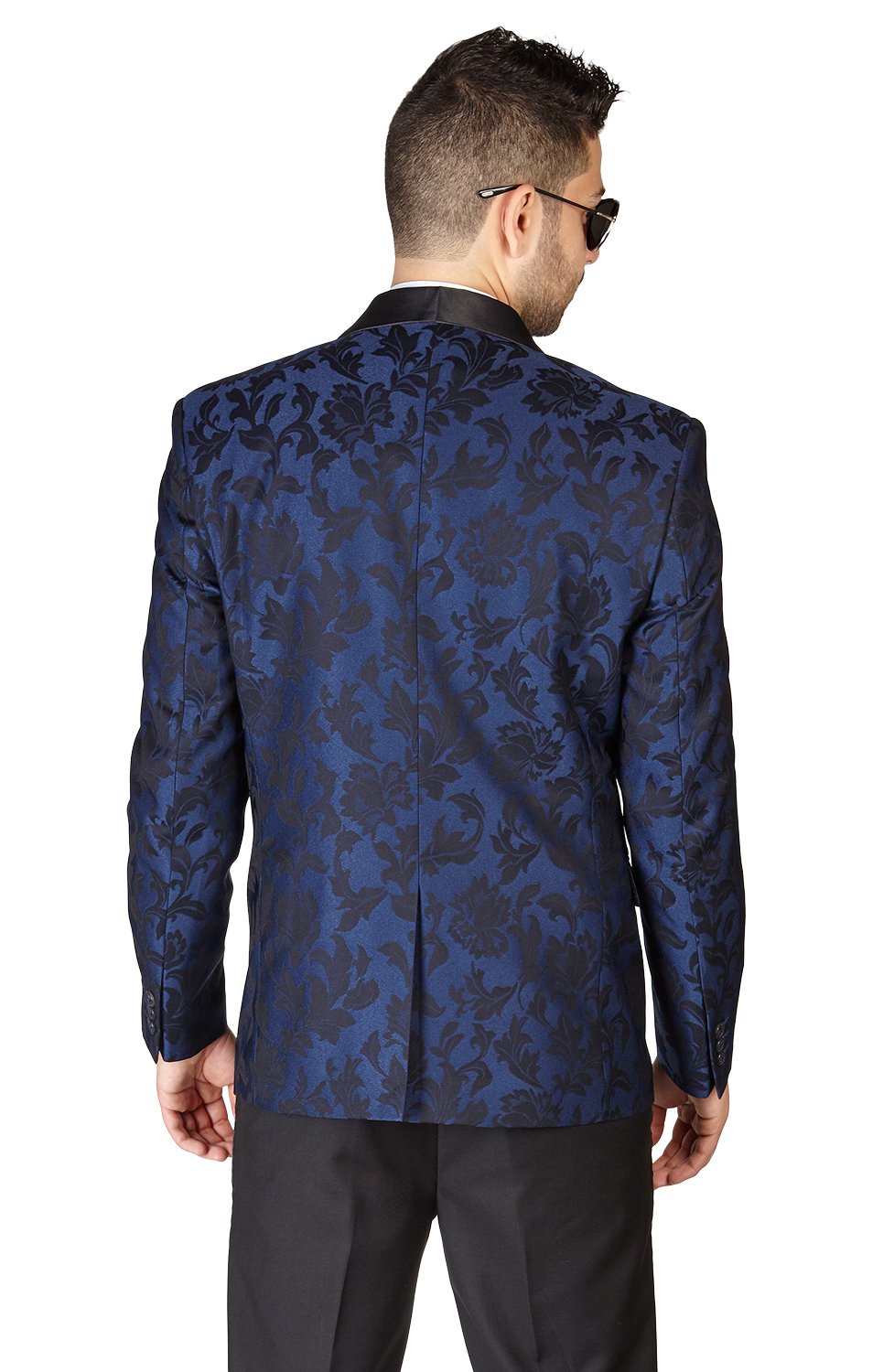 AZAR 1714 Slim Fit 1-Button Shawl Collar Satin Floral Tuxedo Jacket & Black Dress Pants Set for Men | Wedding Suit, Prom Tuxedo, Evening Party Attire, Gala Outfit, Formal Occasions