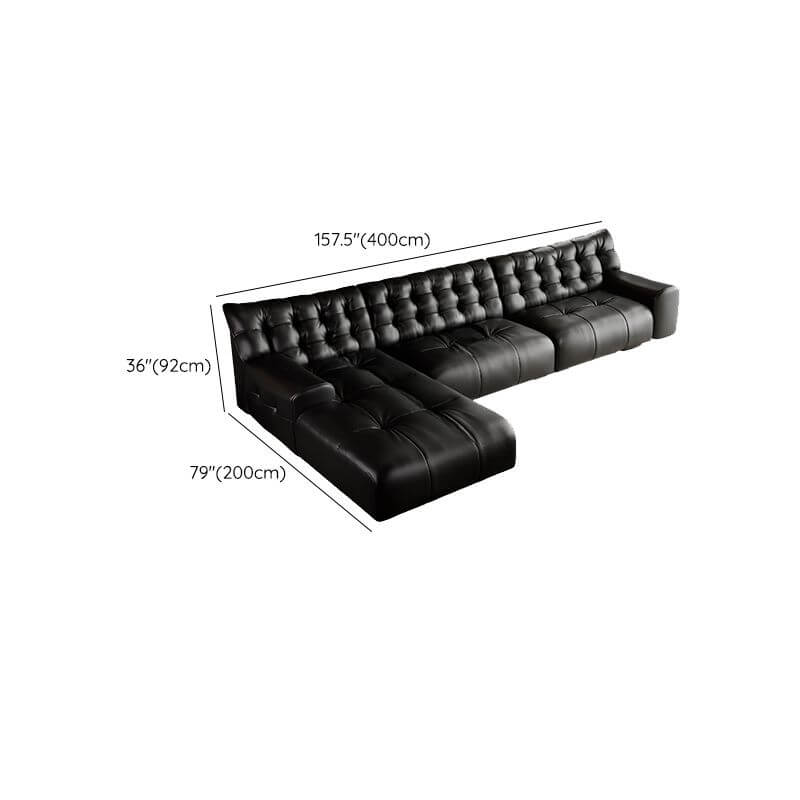 Black L-Shape Sofa Chaise with Tufted Back & Button Details - Modern Living Room Furniture for Small Spaces & Apartments