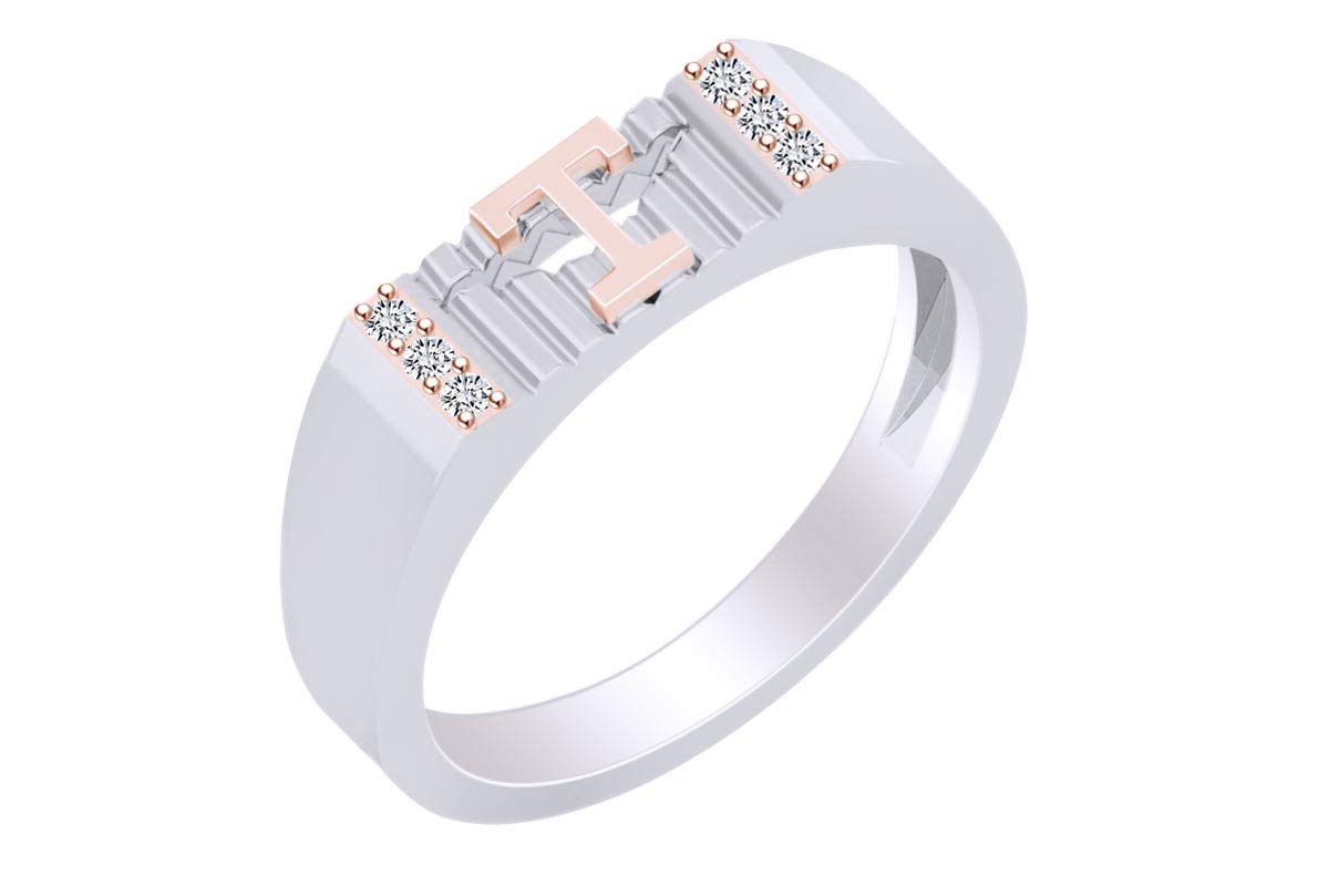 Elegant Round White Natural Diamond Accent Initial Letter 'T' Two Tone Ring - Perfect for Anniversary Gifts, Valentine's Day & Personalized Jewelry