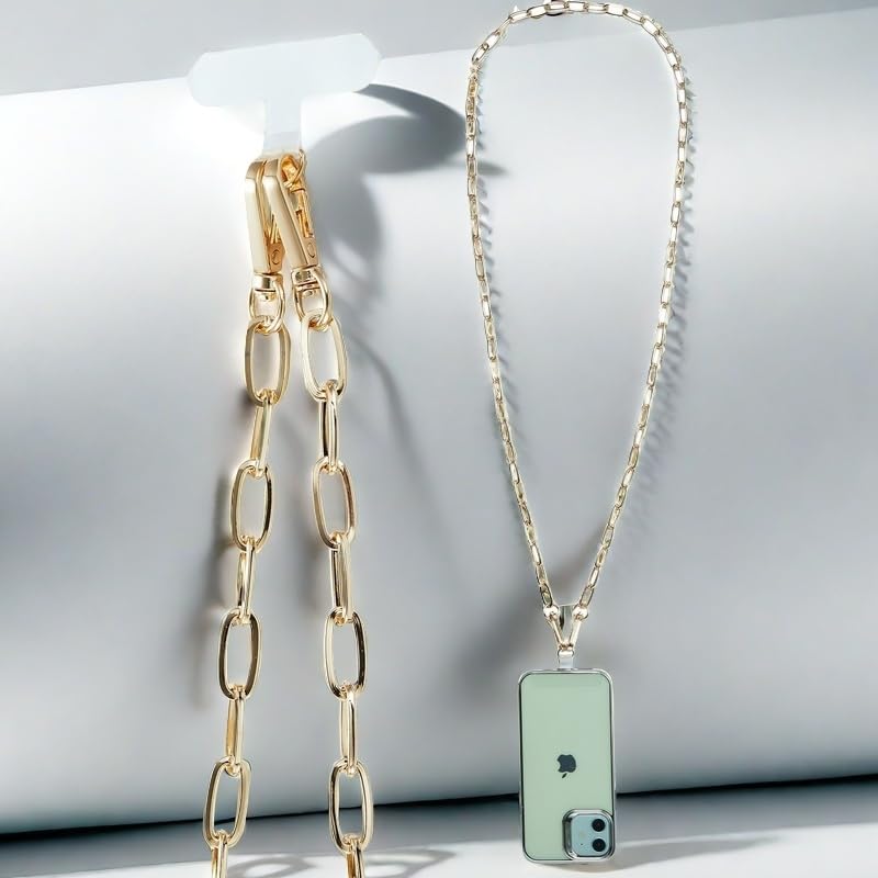 Universal Crossbody Phone Lanyard with 3 Pad Patches - Adjustable Shoulder Strap for iPhone 16 Pro Max/15/14/11, Samsung S24/Flip 5, Google & Moto Phones (Gold) - Perfect for Travel, Shopping & Hands-Free Convenience