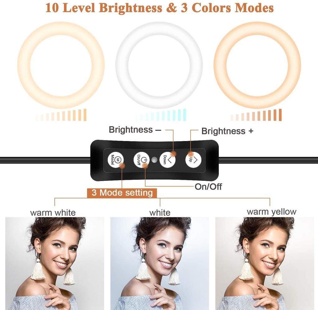 HMTE 8 Inch Ring Light with Mini Metal Tripod - Professional Beauty Lighting for Live Streaming, YouTube Videos, TikTok & Photography - Perfect for Makeup, Selfies, and Video Calls
