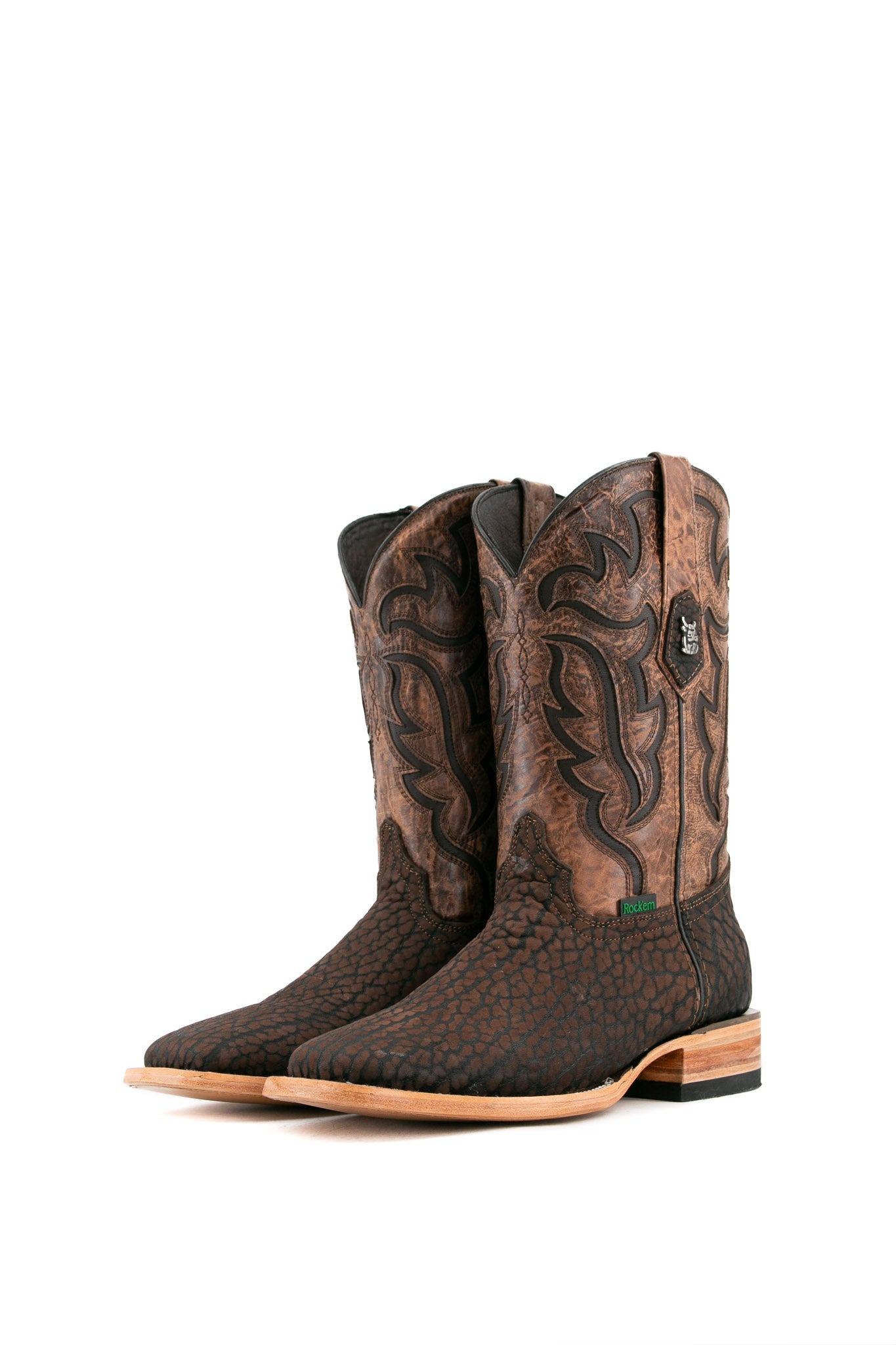 Premium Rock'em Bull Neck Square Toe Cowboy Boots for Men - Genuine Leather Western Riding Boots with Comfortable Cushion - Perfect for Country Dancing, Rodeo Events & Outdoor Adventures
