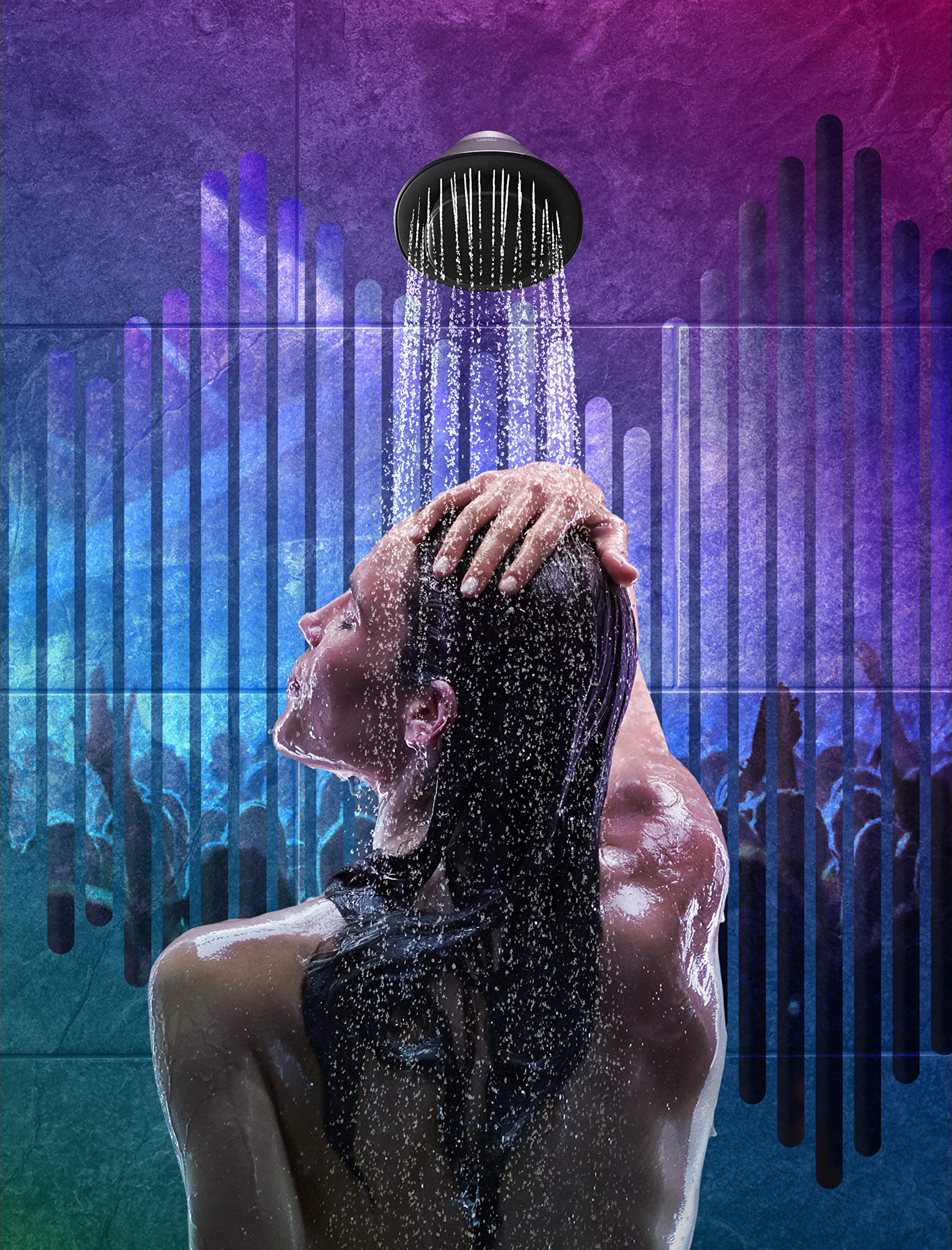 MOXIE® 1.75 GPM Bluetooth Showerhead - High Pressure Water Saving Shower Head with Wireless Speaker - Modern Bathroom Upgrade for Spa-Like Shower Experience & Music Therapy - Perfect for Relaxation, Morning Routine, Home Spa Days and Small Bathrooms