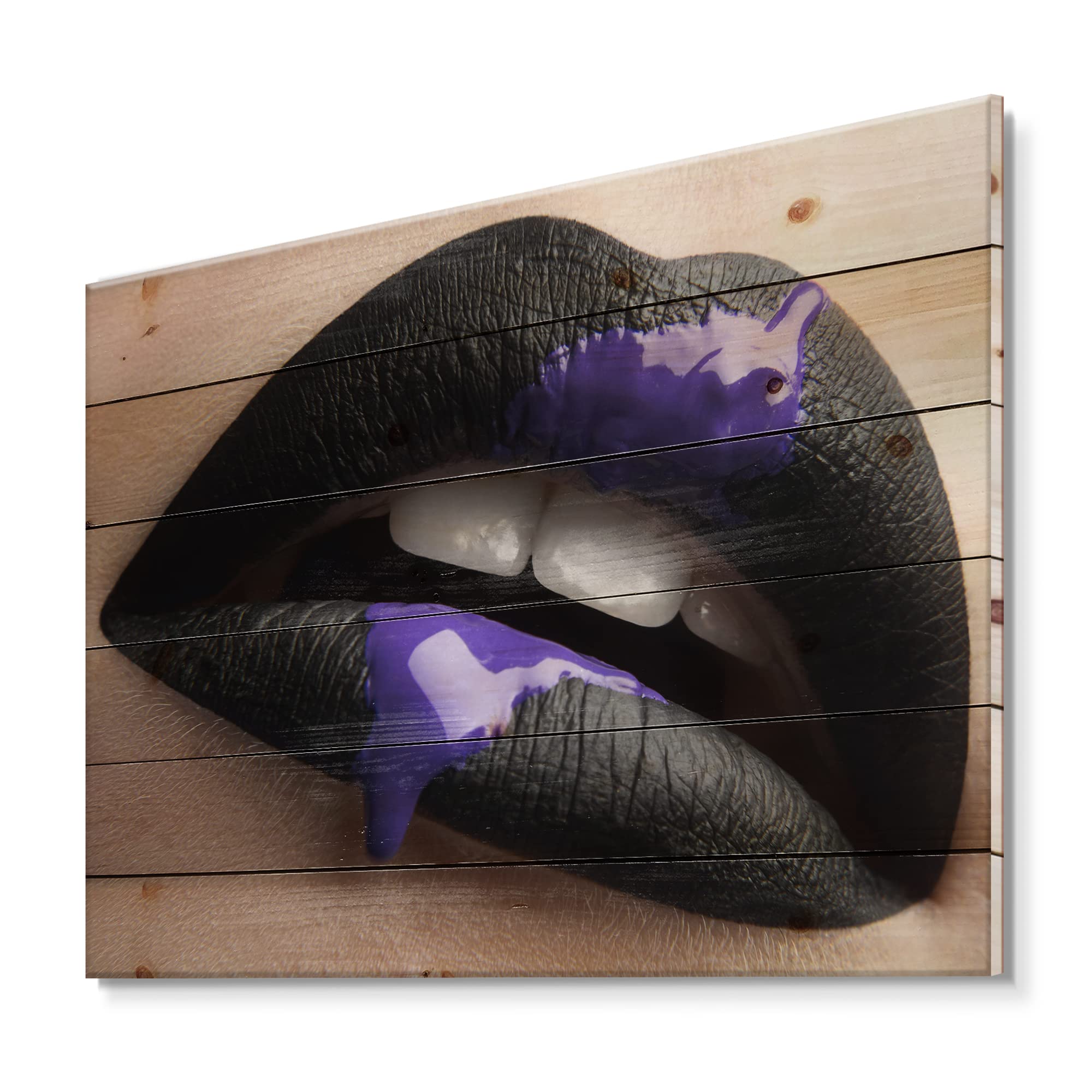Black Lipstick Wood Wall Art - Modern Female Lips Decor for Living Room