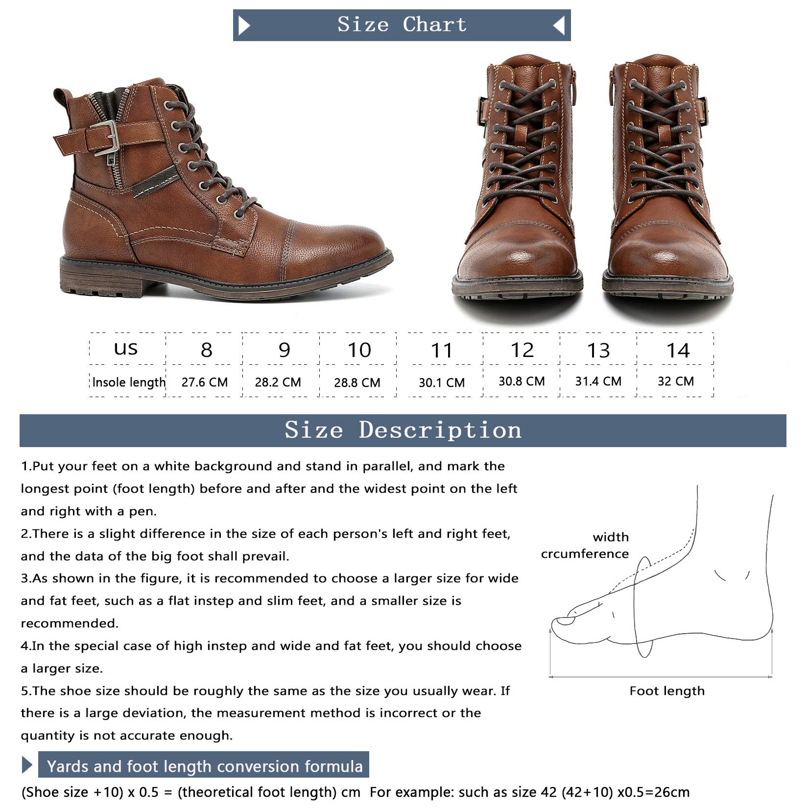 AMAPO Men's Oxford Dress Boots with Buckle & Side Zipper - Stylish Lace-Up Casual Boots for Business, Office & Formal Occasions
