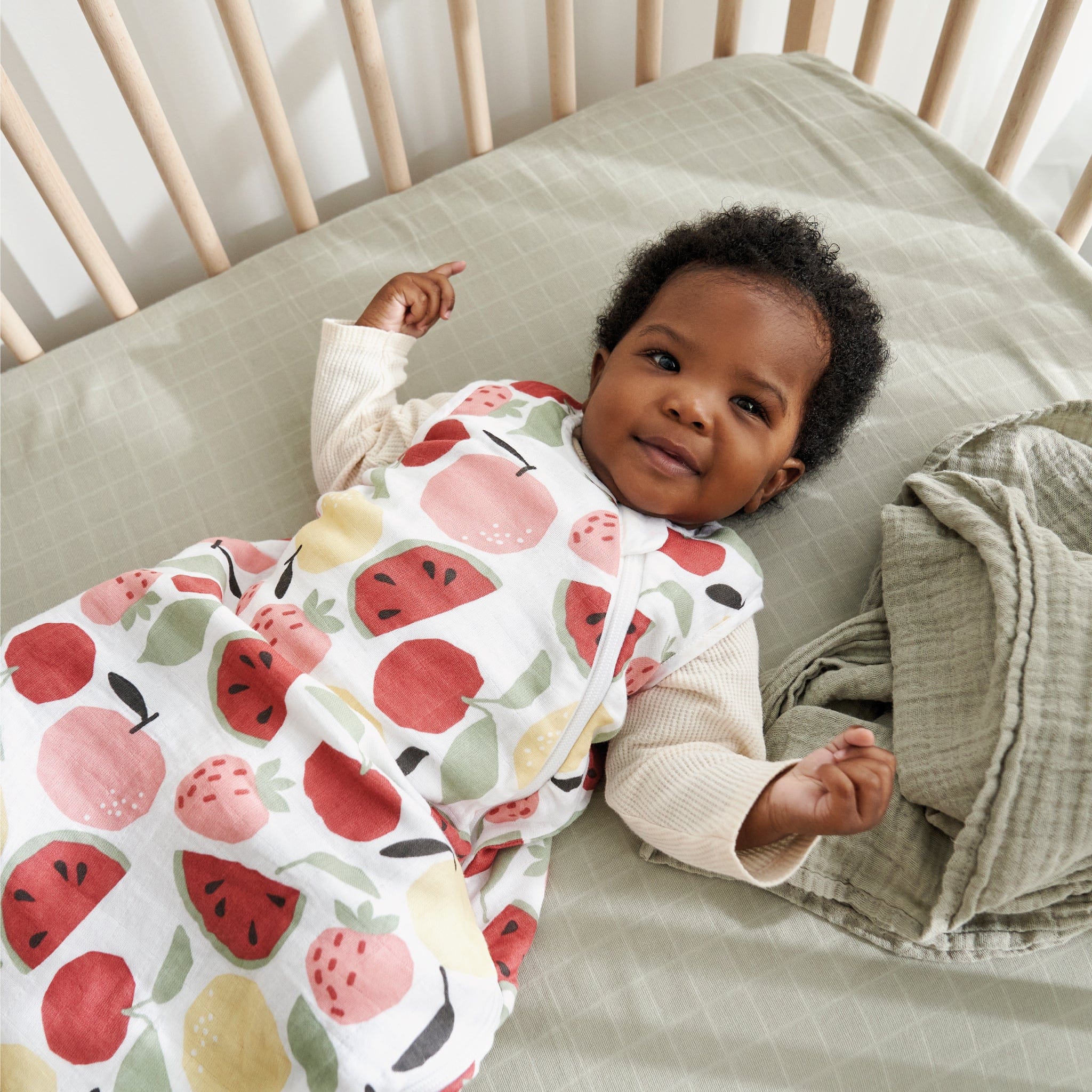 Organic Cotton Muslin Sleep Sack with Fruits Print - 0.7 TOG for Babies & Toddlers - Lightweight Swaddle Blanket for Nursery, Daycare & Travel