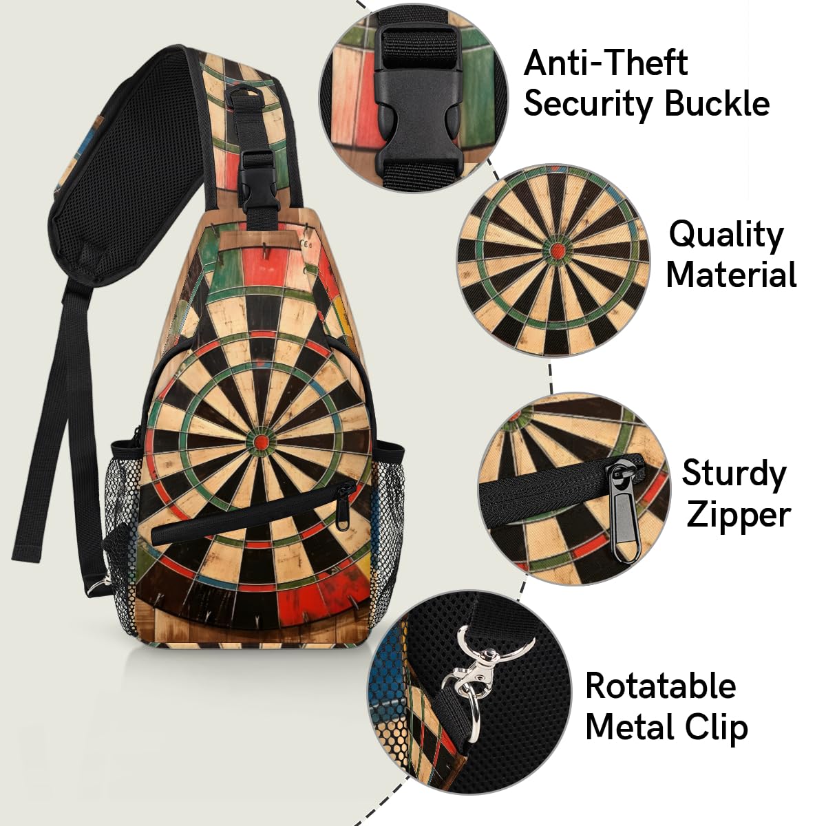 TropicalLife Printed Dart Board Sling Backpack - Unisex Crossbody Shoulder Bag for Men & Women - Lightweight Chest Daypack for Travel, Hiking, Sports & Outdoor Adventures
