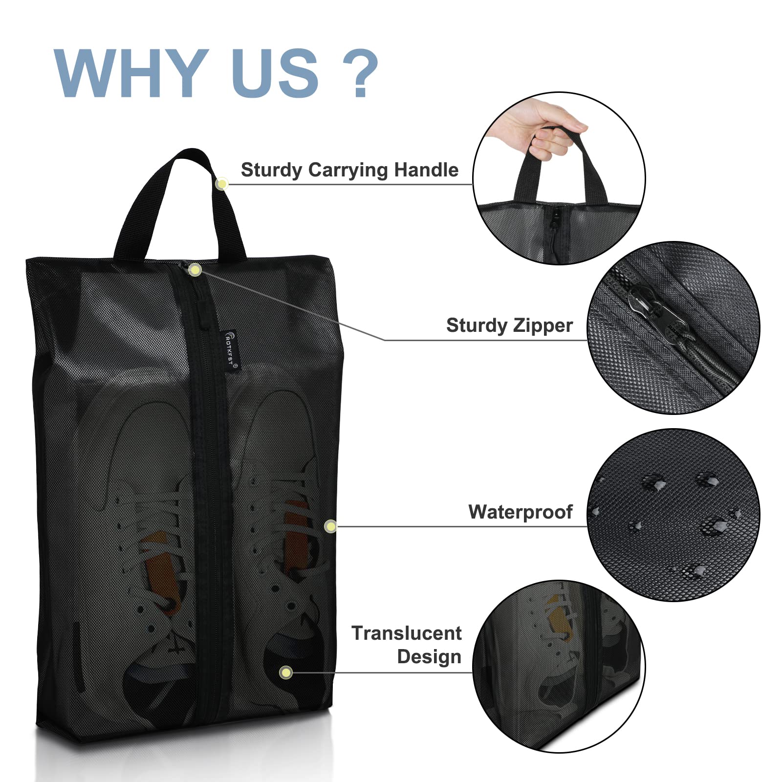 **5-Pack XX-Large Waterproof Shoe Bags for Travel – Translucent Shoe Organizer with Sturdy Zipper for Men & Women (Black) – Perfect for Gym, Hiking & Packing Luggage**