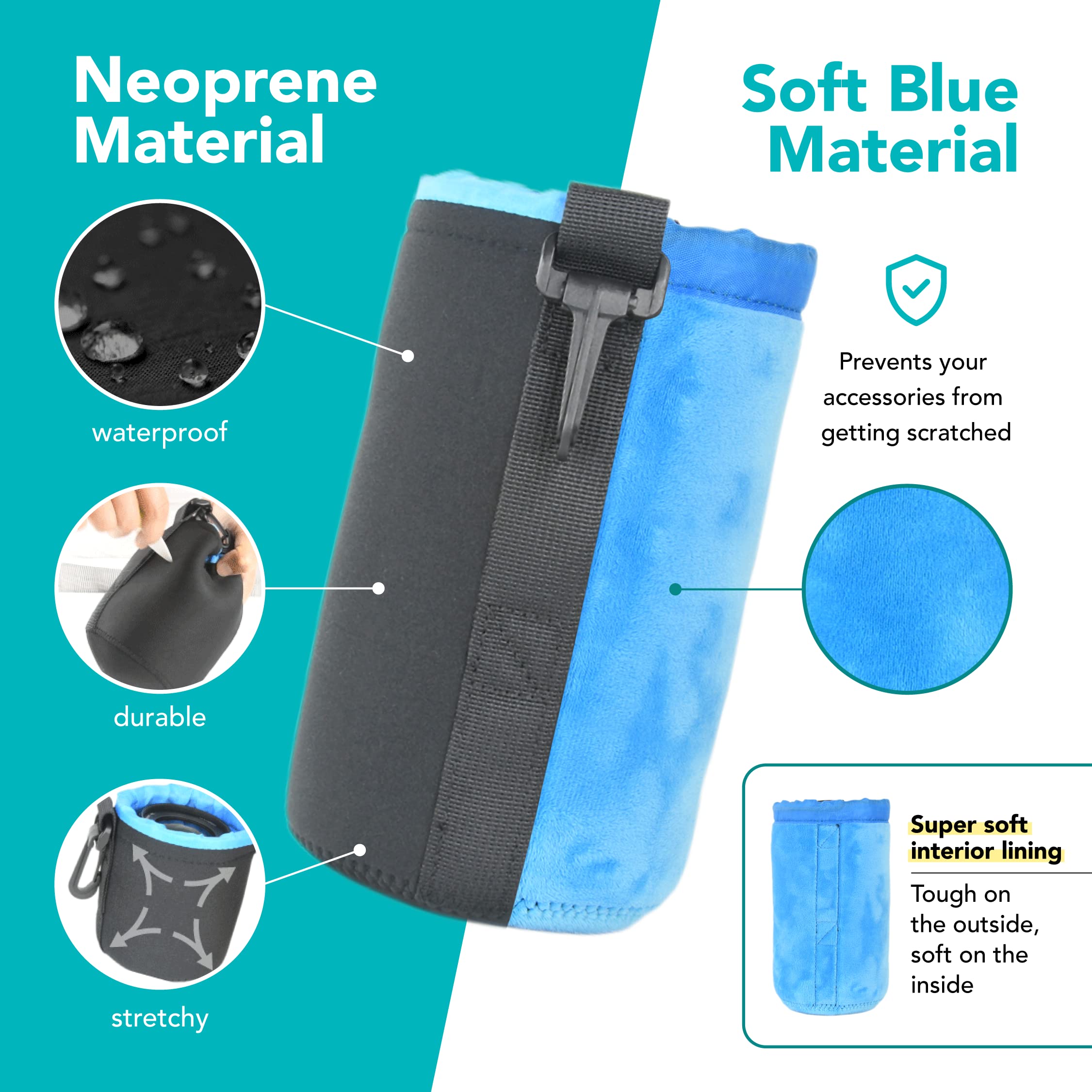 FotoTech DSLR Camera Neoprene Lens Pouch Bag - Waterproof Protective Cover for Canon Nikon Sony Panasonic Fujifilm Olympus Pentax Sigma DSLR/SLR/Mirrorless Cameras (Black & Blue, XL) - Perfect for Travel, Outdoor Photography & Equipment Storage