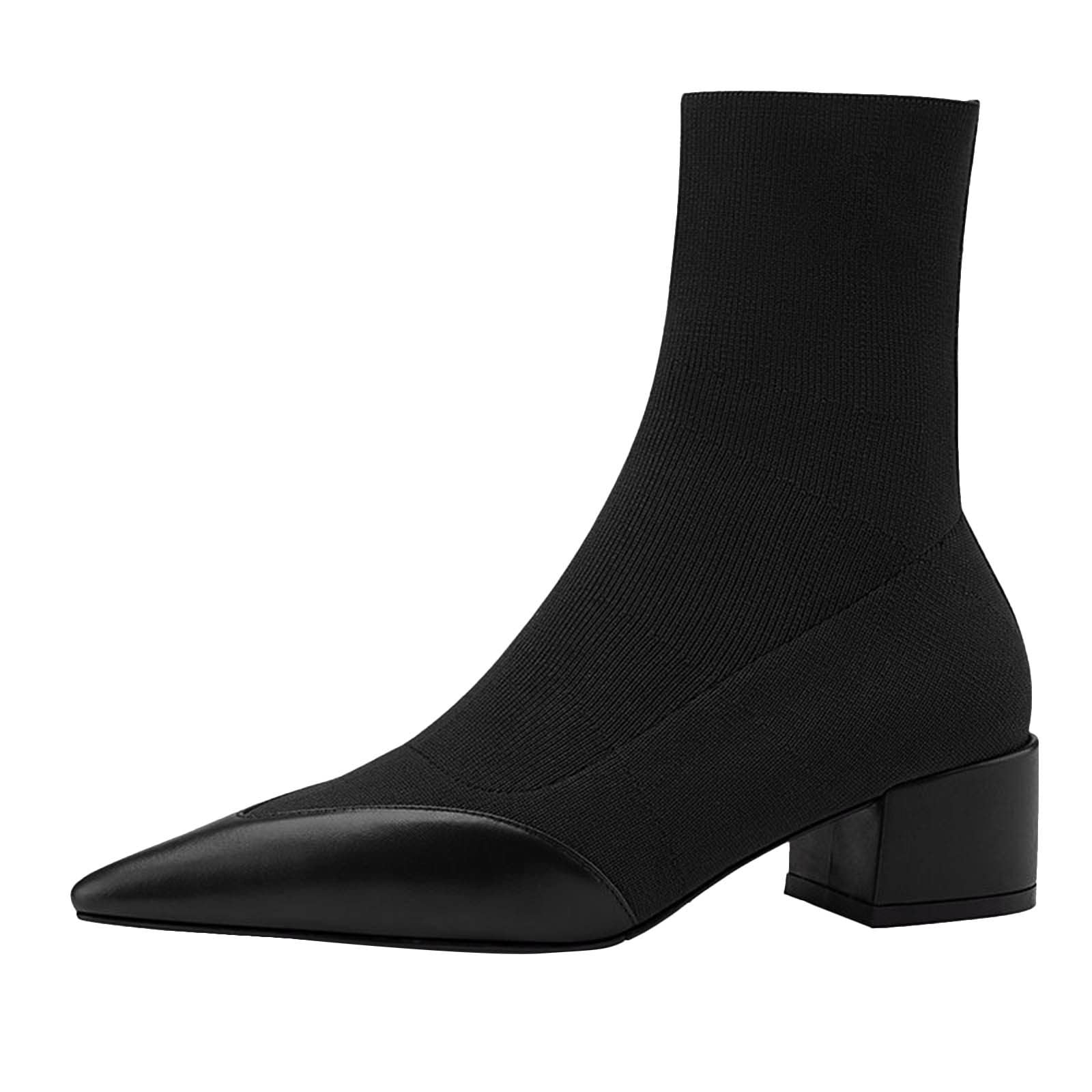 Women's Elastic Socks Boots with Block Heel - Breathable Pointed Toe Ankle Boots for Work, Office & Casual Wear