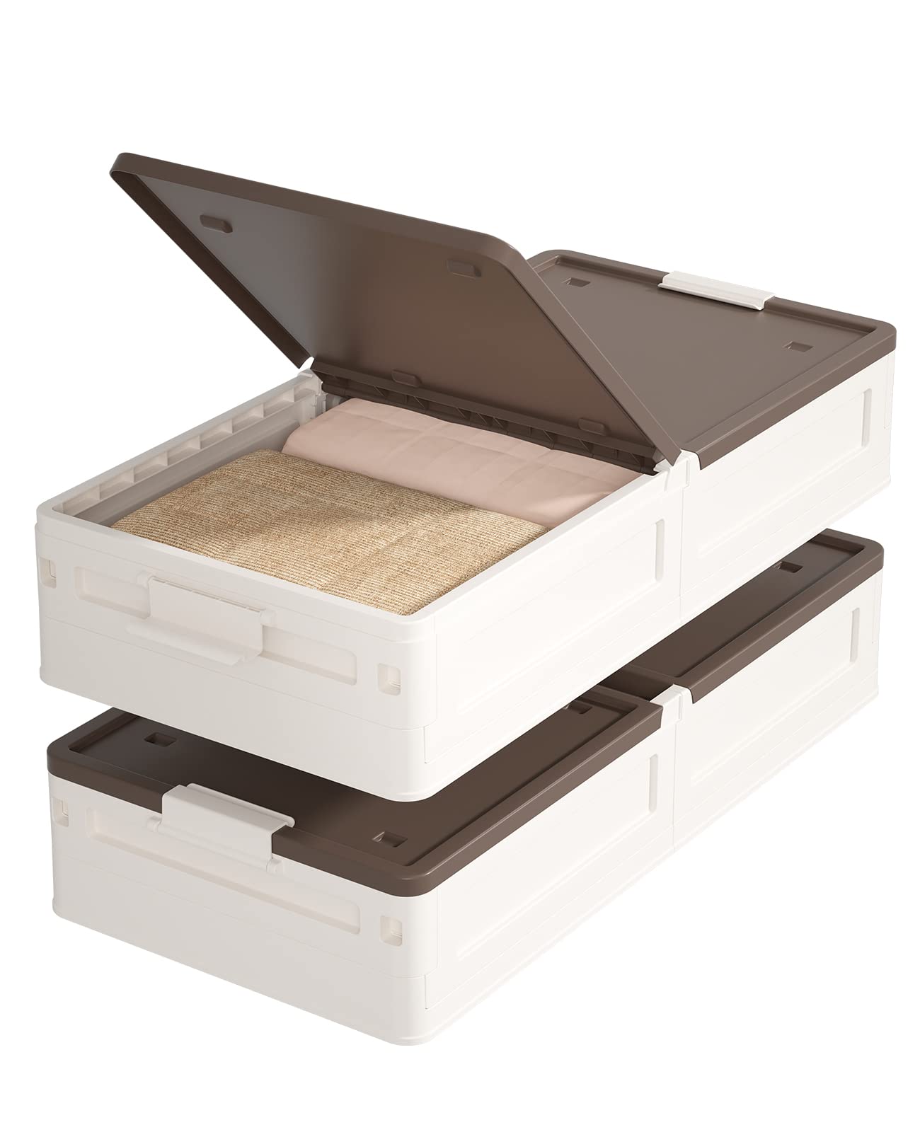 Under Bed Storage Containers with Lid - 57.5Qt Foldable Plastic Underbed Storage Box with Wheels, Stackable Closet Organizer Cube for Clothes, Blankets & Seasonal Items (2 Pack) - Perfect for Dorm Rooms, Bedrooms & Small Spaces