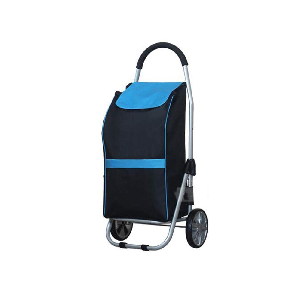Foldable Collapsible Wagon Cart - Heavy Duty Portable Shopping Trolley with Removable Bag, Hand Pull Cart for Groceries, Beach, Picnic, Camping & Home Use (Blue)