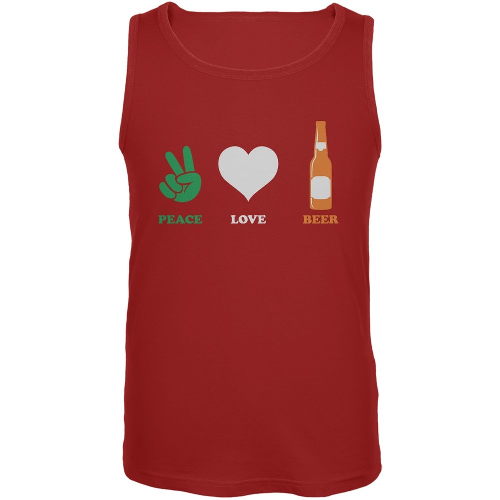 St. Patrick's Day Peace Love Beer Red Adult Tank Top - Large Size - Perfect for Irish Pub Crawls, Festivals & St. Paddy's Day Celebrations