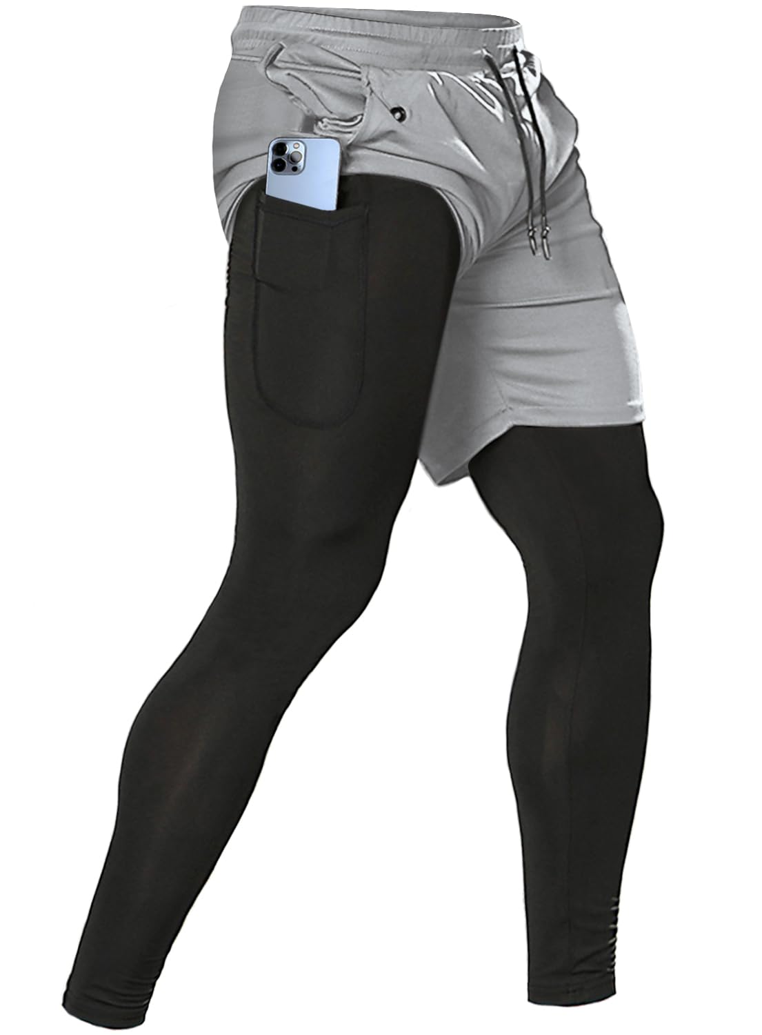 Aolesy Men's 2 in 1 Running Pants - Gym Workout Compression Pants for Men, Athletic Training Pants with Moisture Wicking - Perfect for Jogging, Fitness & Outdoor Sports