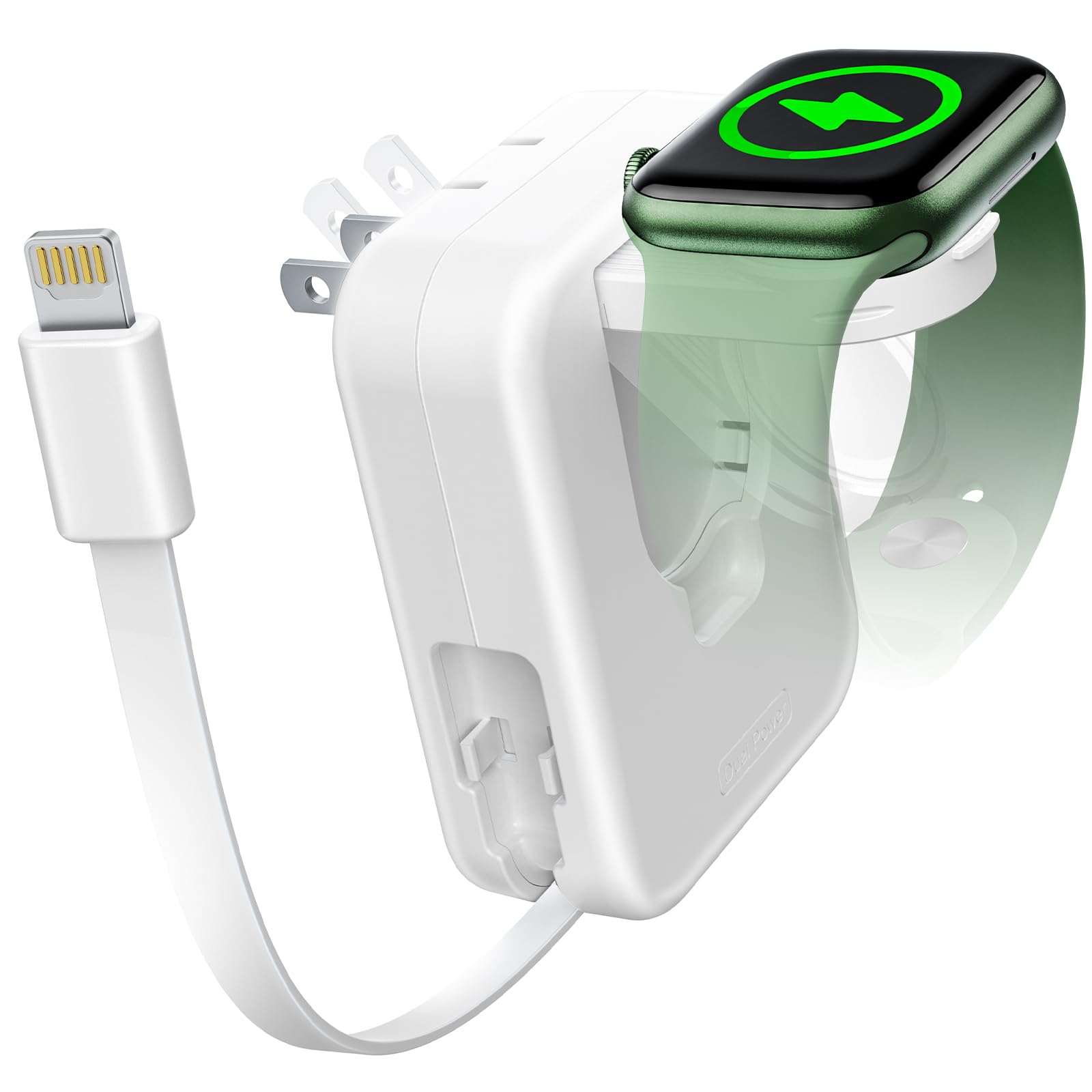 2 in 1 Apple Watch & iPhone Charger Block - Built-in Retractable Cable, Foldable Travel Plug - Fast Charging Adapter for iWatch Series 9/8/7/SE & iPhone 15/14/13 - Perfect for Home, Office & Travel Use