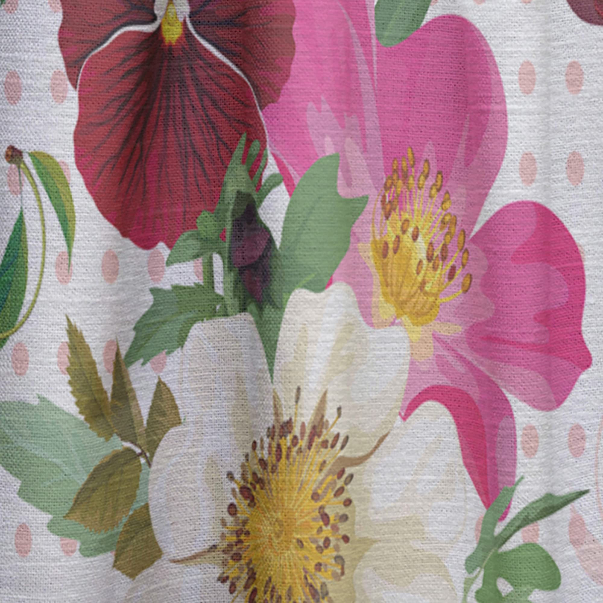 DesignQ Thermal Insulated Curtains - Pink Dotted Floral Pattern with Pansies, Cherries & Roses - 52x108 Inch Single Panel for Bedroom & Living Room - Energy Saving, Blackout Drapes for Home Decor