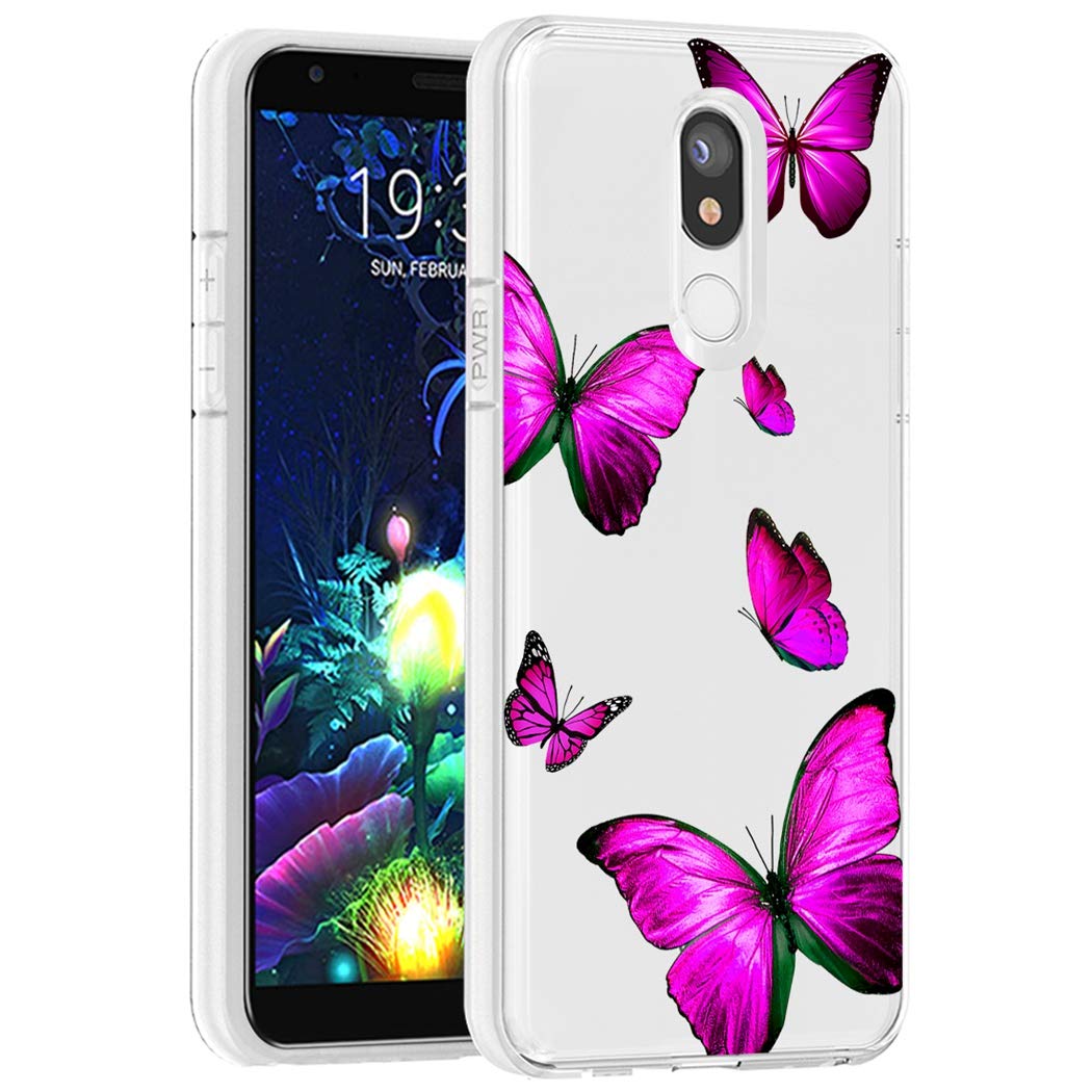 LG K40/K12 Plus/X4 2019/Solo LTE/Harmony 3/Xpression Plus 2 Clear Soft TPU Shockproof Protective Phone Case - Rose Butterfly Design for Women & Girls | Perfect for Everyday Use, Work & Travel
