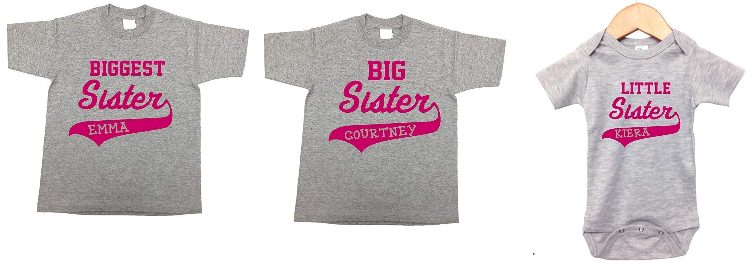 Custom Matching Sister Shirts for Toddler, Kids & Youth - Personalized Sibling T-Shirts Set - Perfect for Family Photos, Birthdays & Special Occasions