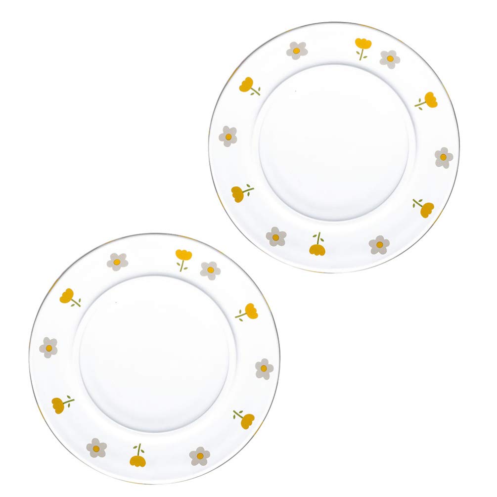 HEMOTON 2-Piece Appetizer Plates Set - 7.5 Inch Small Dinner Plates for Dessert, Salad, Snacks - Durable Porcelain Serving Dishes for Home, Restaurant, Party Use - Bright Yellow Tableware