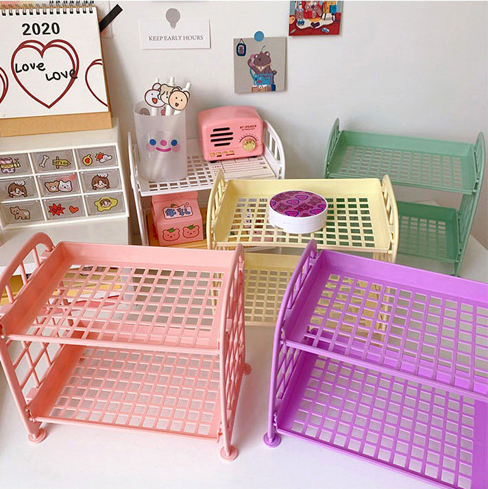 Kawaii Two-Tier Desk Shelf - Stylish and Functional Organizer for Home & Office Workspace