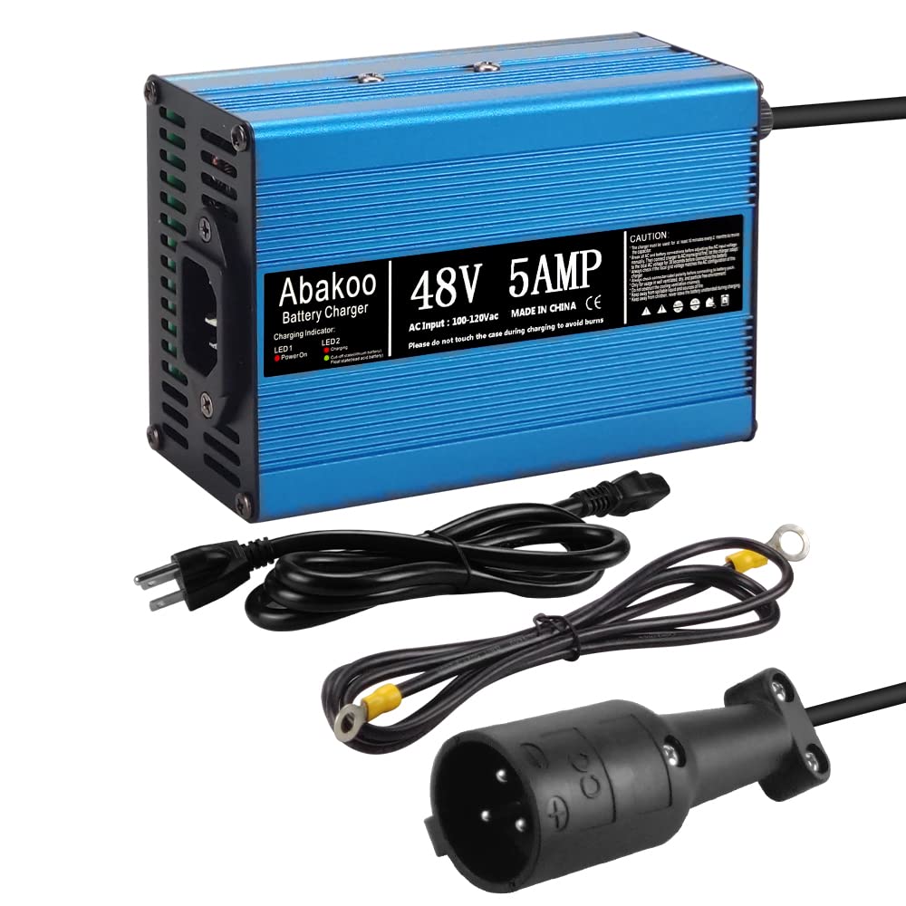 Abakoo 48V 5A Golf Cart Battery Charger with 3-Pin Round Plug - Fast Charging Power Supply for Club Car, EZGO & Yamaha Golf Carts - Perfect for Home, Golf Course & RV Use