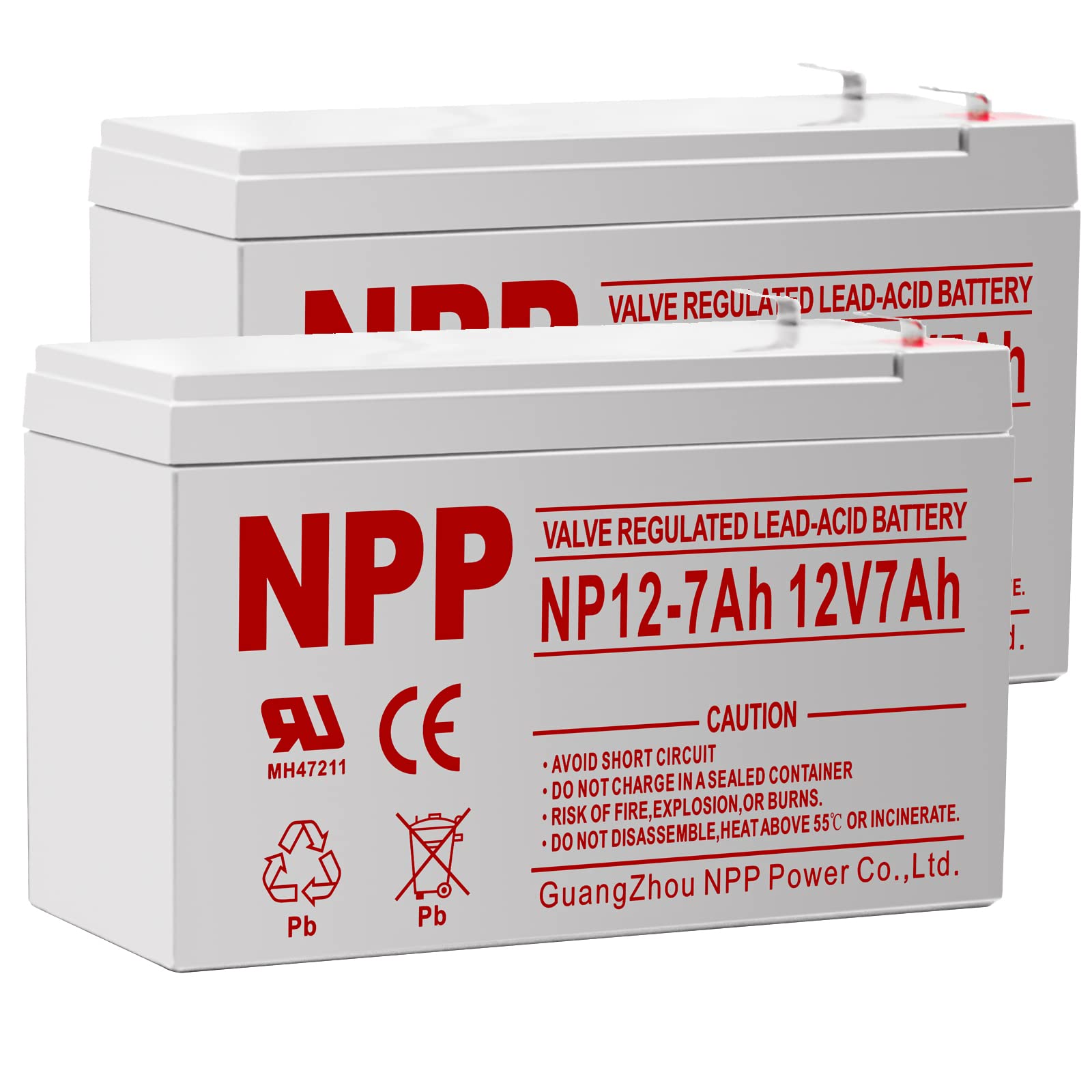 NPP NP12-7Ah F1 12V 7Ah Sealed Lead Acid Rechargeable Battery - 2 Pack for Small UPS, Solar Power Systems, IOT Devices, Kids Ride-On Cars & Outdoor Camping - Perfect for Backup Power & Off-Grid Applications