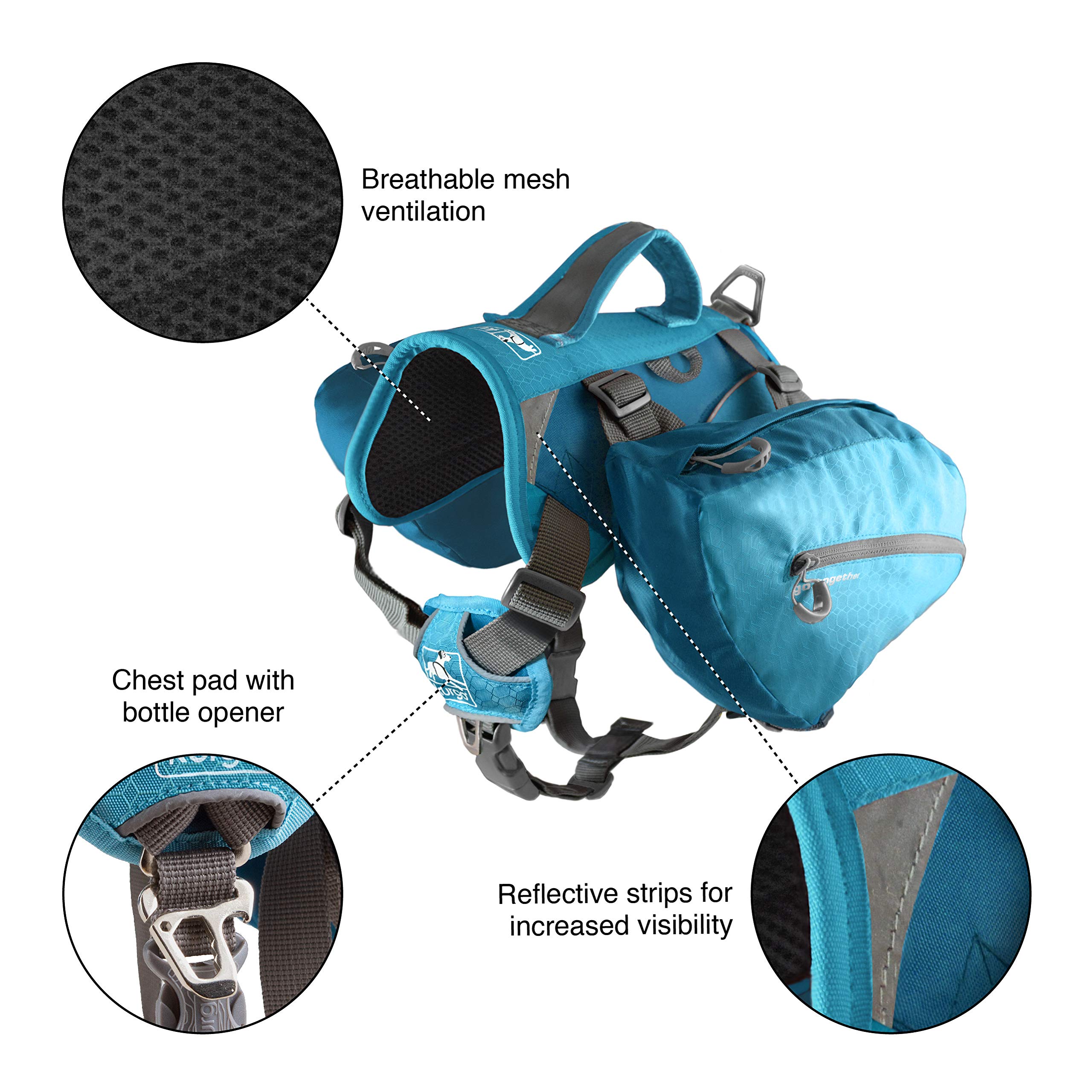 Kurgo Dog Saddlebag Backpack - Adjustable Hiking Pack for Medium & Large Dogs | Lightweight Pet Travel Vest Harness with Reflective Strips | Perfect for Camping, Hiking & Outdoor Adventures