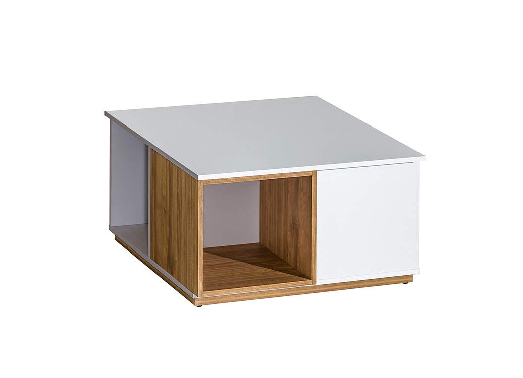 Modern Nevada White & Walnut Coffee Table - Mid-Century Style Wooden Living Room Furniture for Small Spaces - Perfect for Apartments, Lounges & Cozy Home Decor