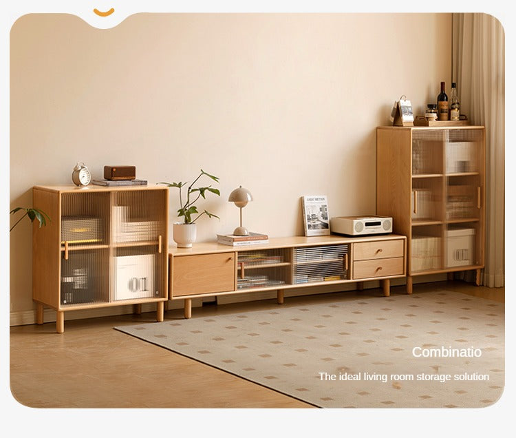 Solid Beech Wood Sliding Door Side Cabinet - Modern Storage Solution for Bedroom, Living Room & Office