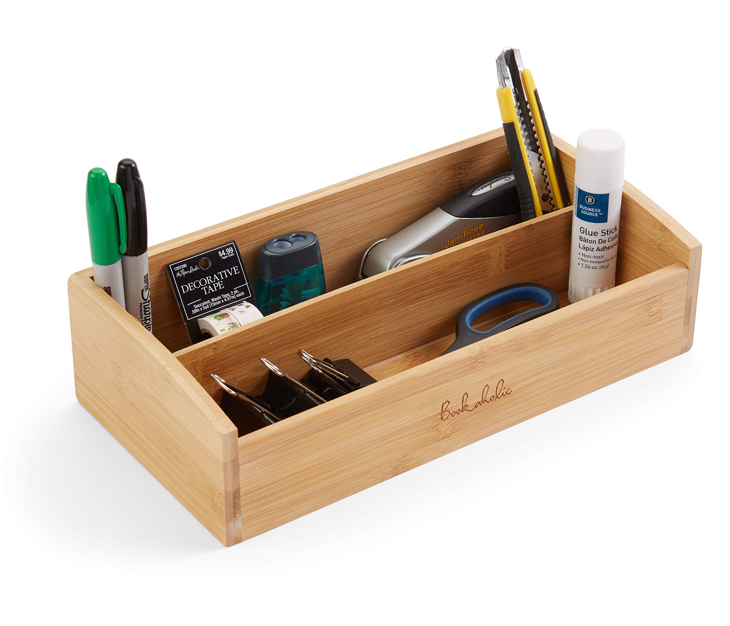Bookaholic 2-Tier Bamboo Desk Organizer - Office Supplies, Toiletries & Craft Storage - Perfect for Home Office, Vanity & Tabletop Organization | Ideal for Workspace Decluttering & Stylish Home Decor