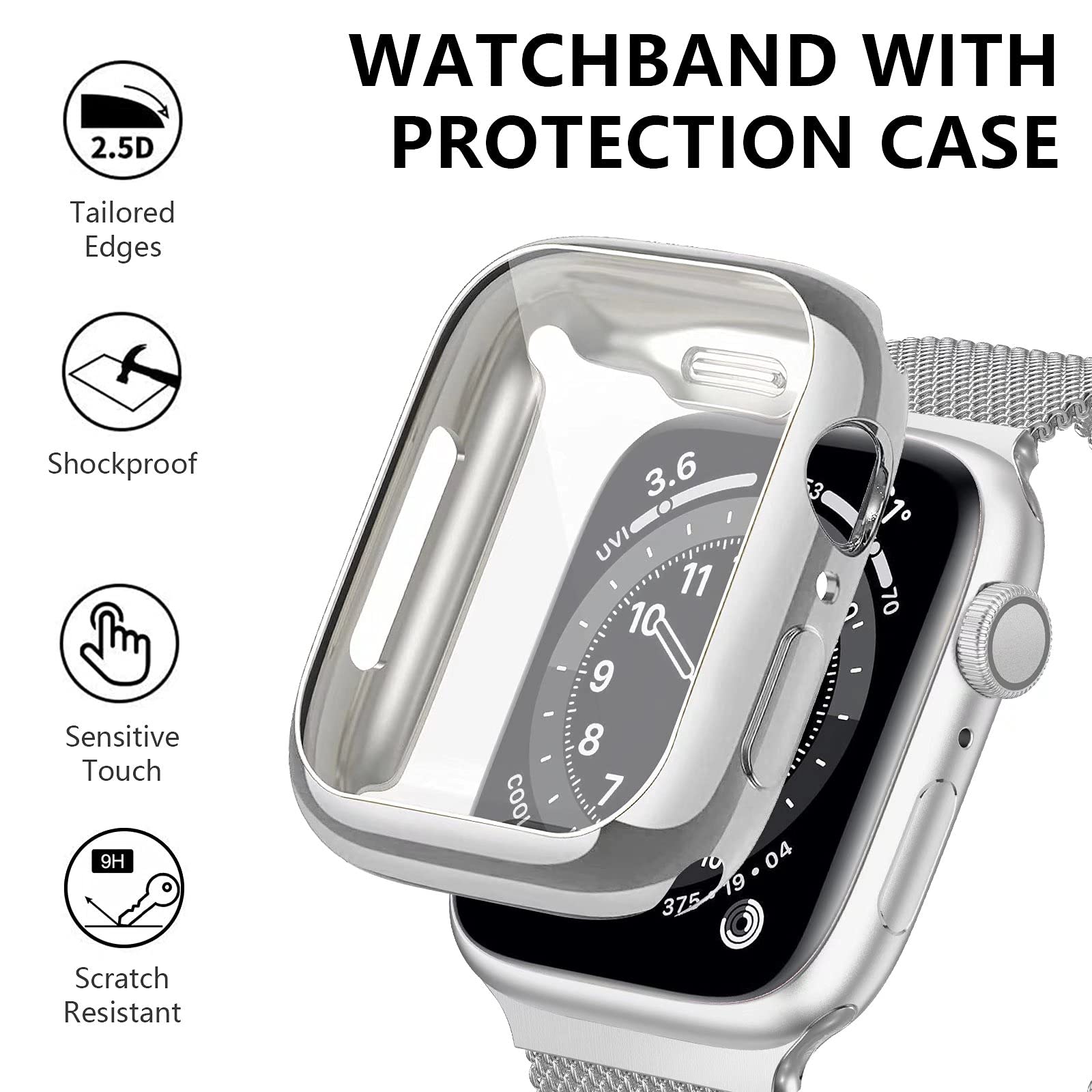 Premium Stainless Steel Band for Apple Watch 38/40/41/42/44/45mm - Magnetic Strap Compatible with iWatch Series 9/8/7/6/5/4/SE/3/2/1 - Includes Screen Protector Case - Unisex Design for Men & Women - Perfect for Workouts, Office & Everyday Wear