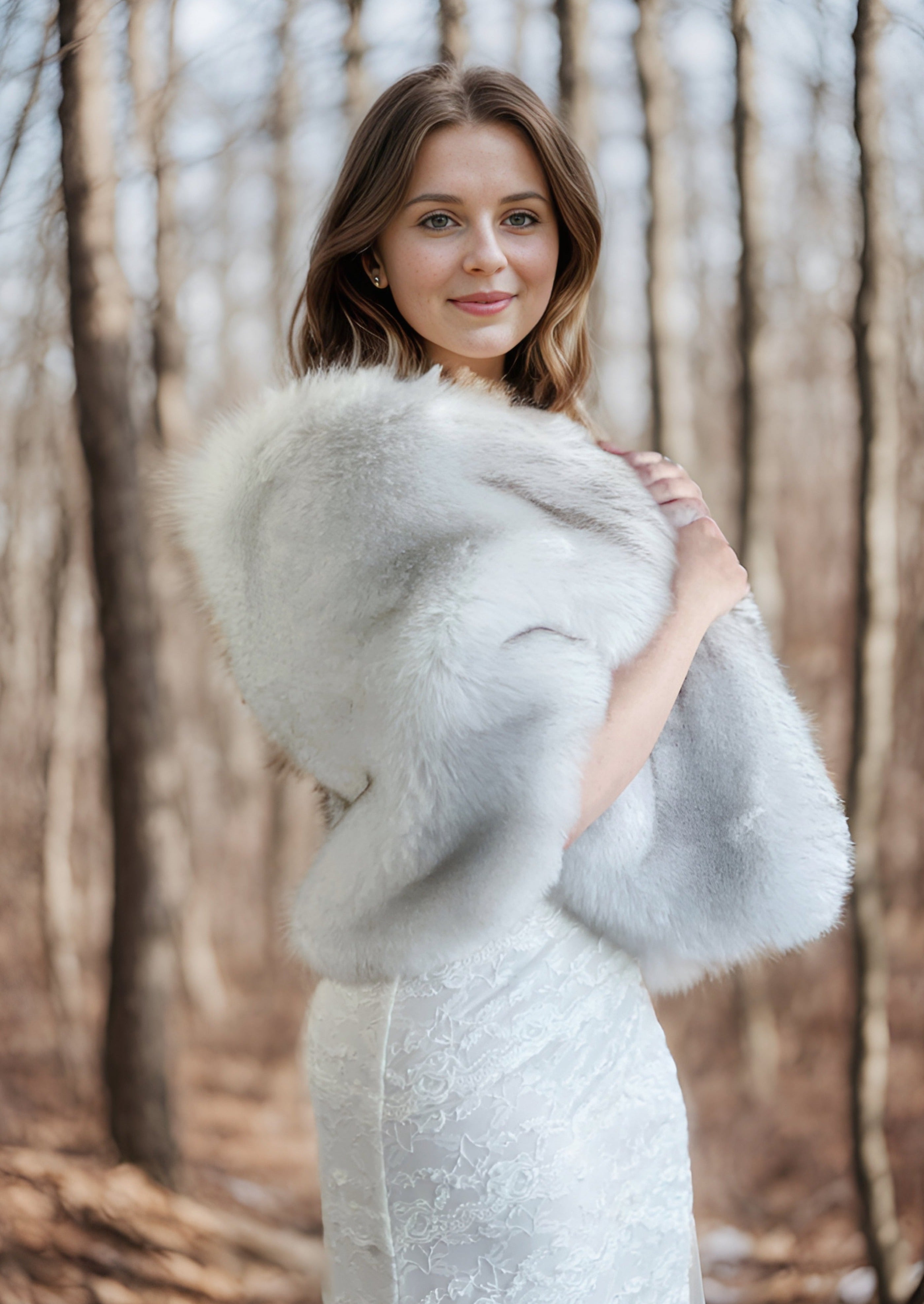 Light Grey Fur Shawl for Women - Soft & Warm Butterfly LGRY01 Wrap - Perfect for Winter, Parties & Evening Events