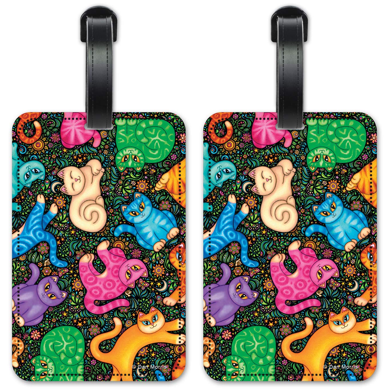 Dan Morris Cat Toss Luggage ID Tags - Set of 2 Waterproof Suitcase Identification Cards for Travel - Perfect for Airports, Cruise Ships & Business Trips