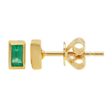 14K Yellow Gold Emerald Stud Earrings for Women – Dainty Green Gemstone Earrings for Everyday Wear, Gift & Special Occasions