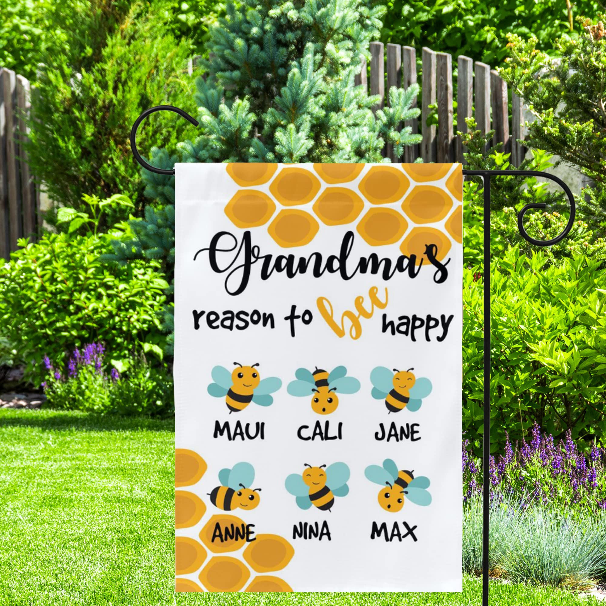 Custom Personalized Grandma's Reason to Bee Happy Yard Flag - Grandkids Names Garden Decoration for Spring & Housewarming - Unique Outdoor Welcome Sign for Front Yard & Porch Decor