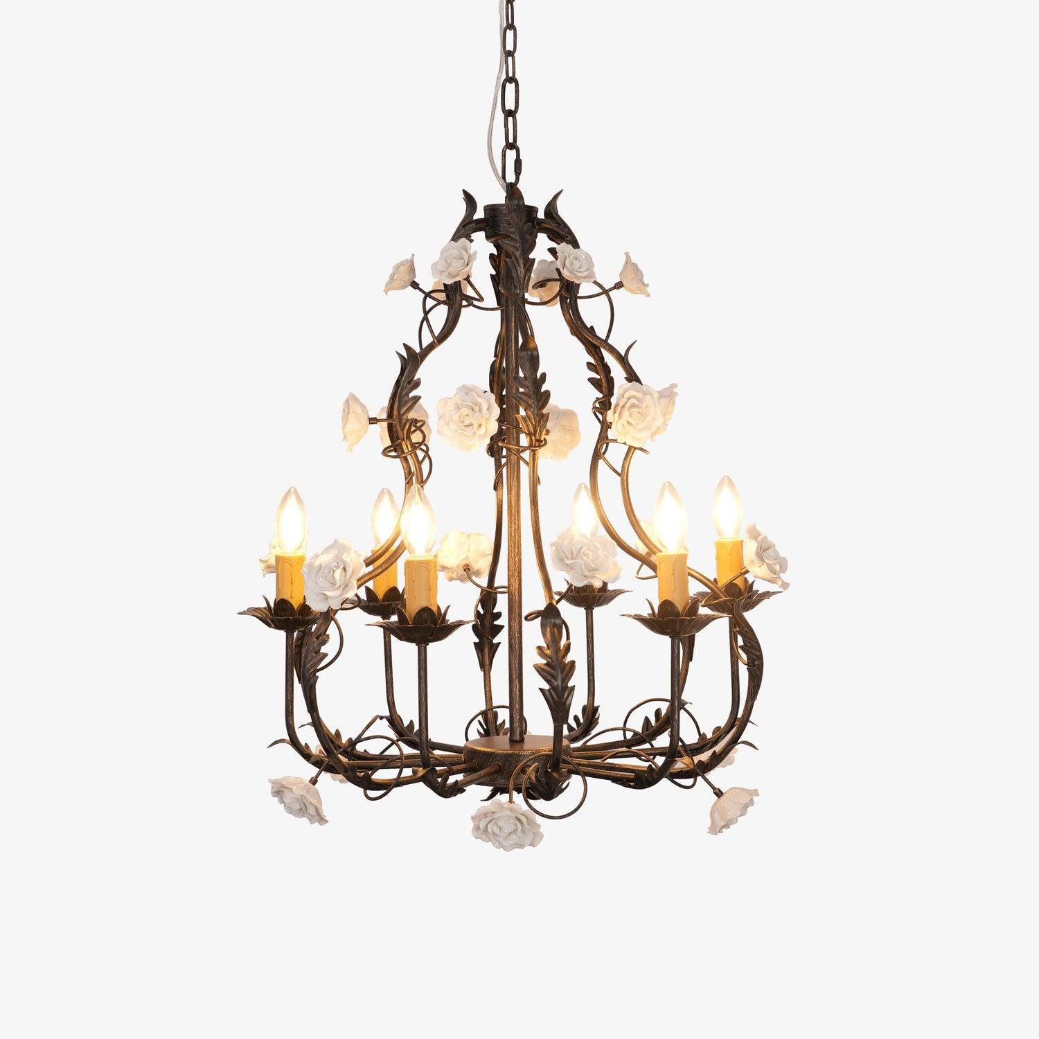 Elegant Florentine Rose Garden Chandelier - Vintage Crystal Ceiling Light Fixture for Dining Room, Bedroom & Living Room Decor | Perfect for Wedding, Home Renovation & Luxury Interior Design