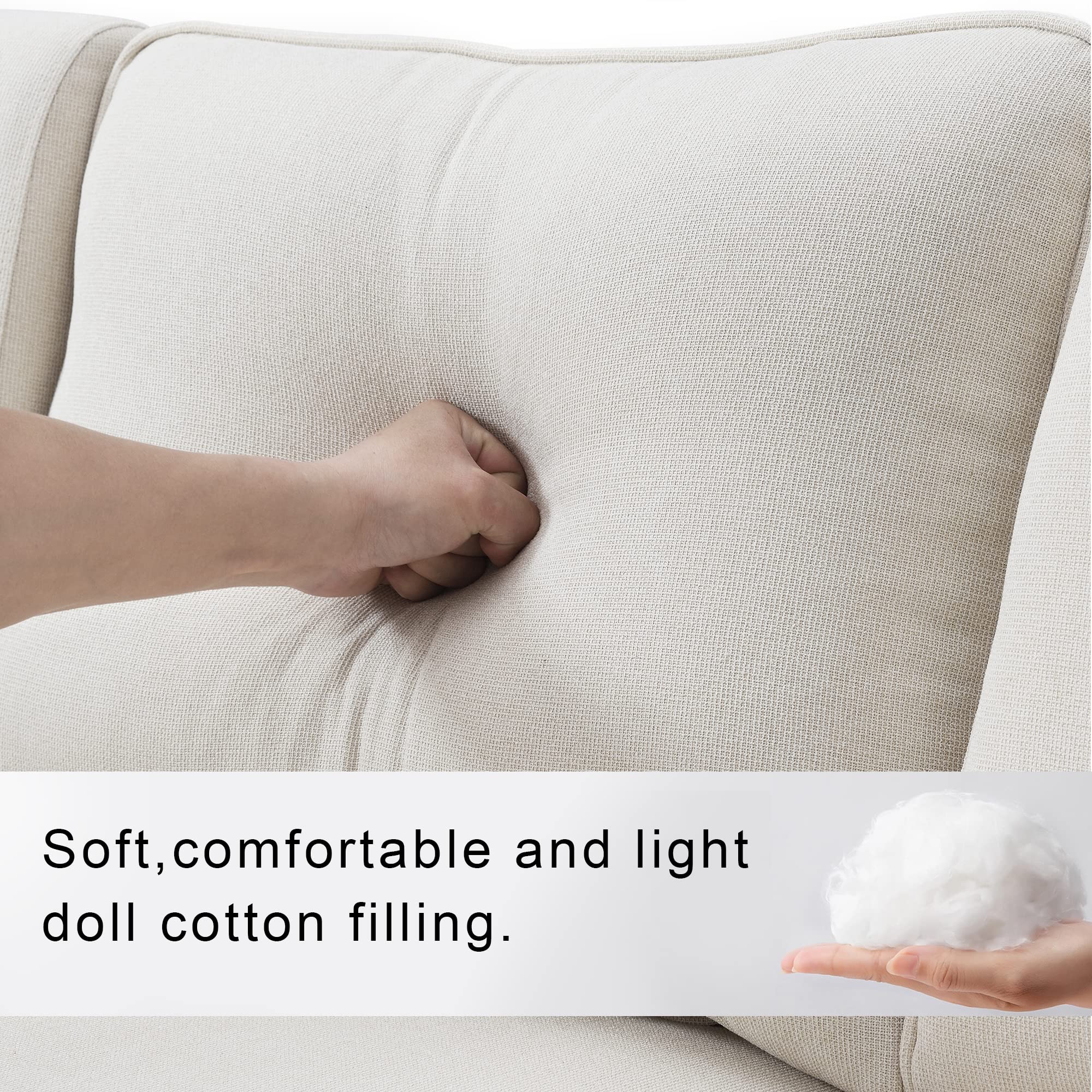 Modern 4-Seater Linen Fabric Sofa with Armrest Pockets & 4 Pillows - Minimalist Upholstered Couch for Living Room, Apartment, Office (Beige) | Perfect for Small Spaces, Family Gatherings & Cozy Home Decor